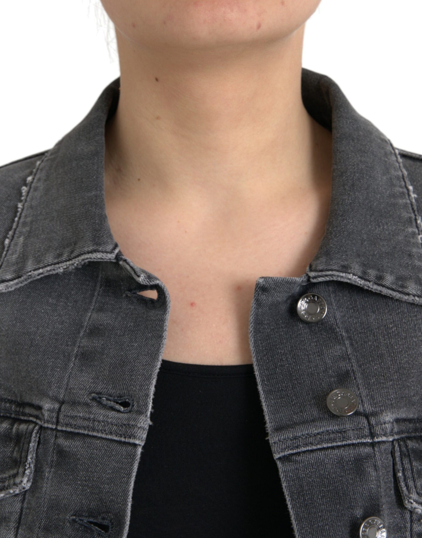 Dolce & Gabbana Mørkegrå Bomulds Stretch Cropped Denimjakke