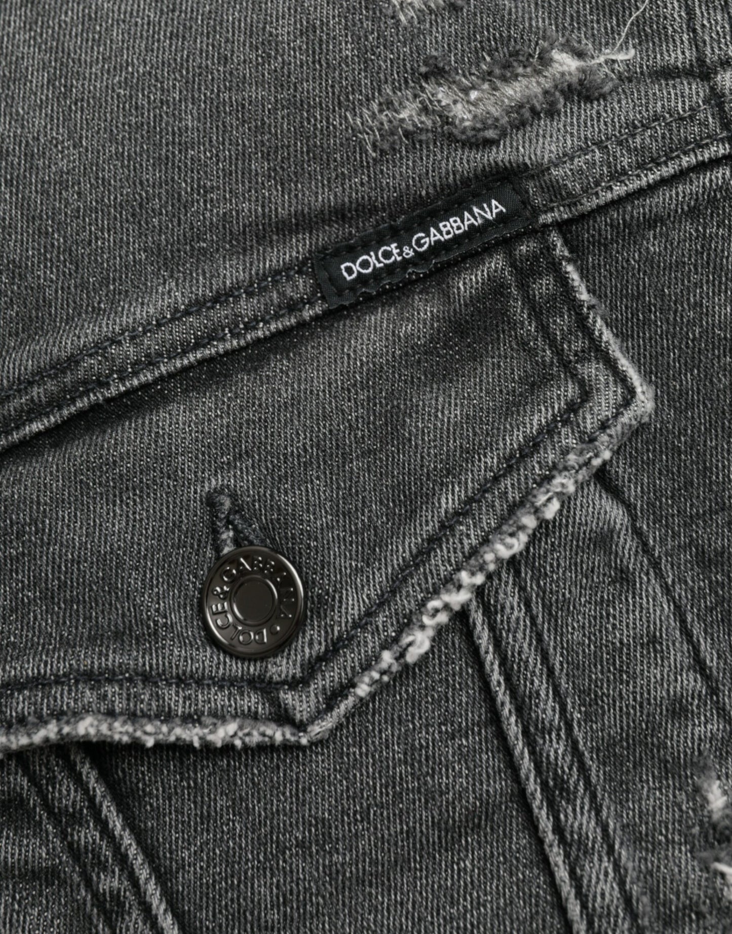 Dolce & Gabbana Mørkegrå Bomulds Stretch Cropped Denimjakke