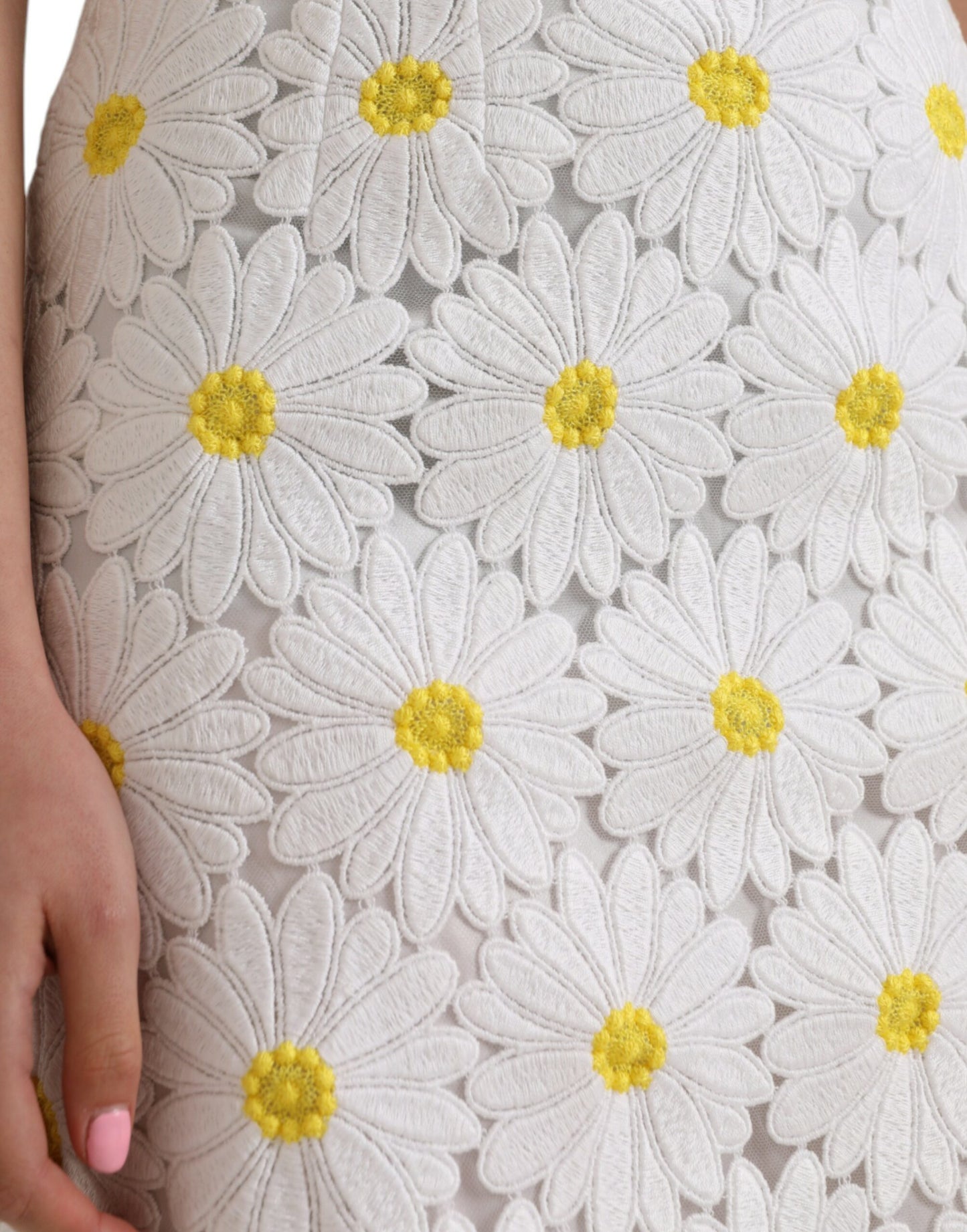 Dolce & Gabbana Hvid Blomsterblyantnederdel med Lige Blonder