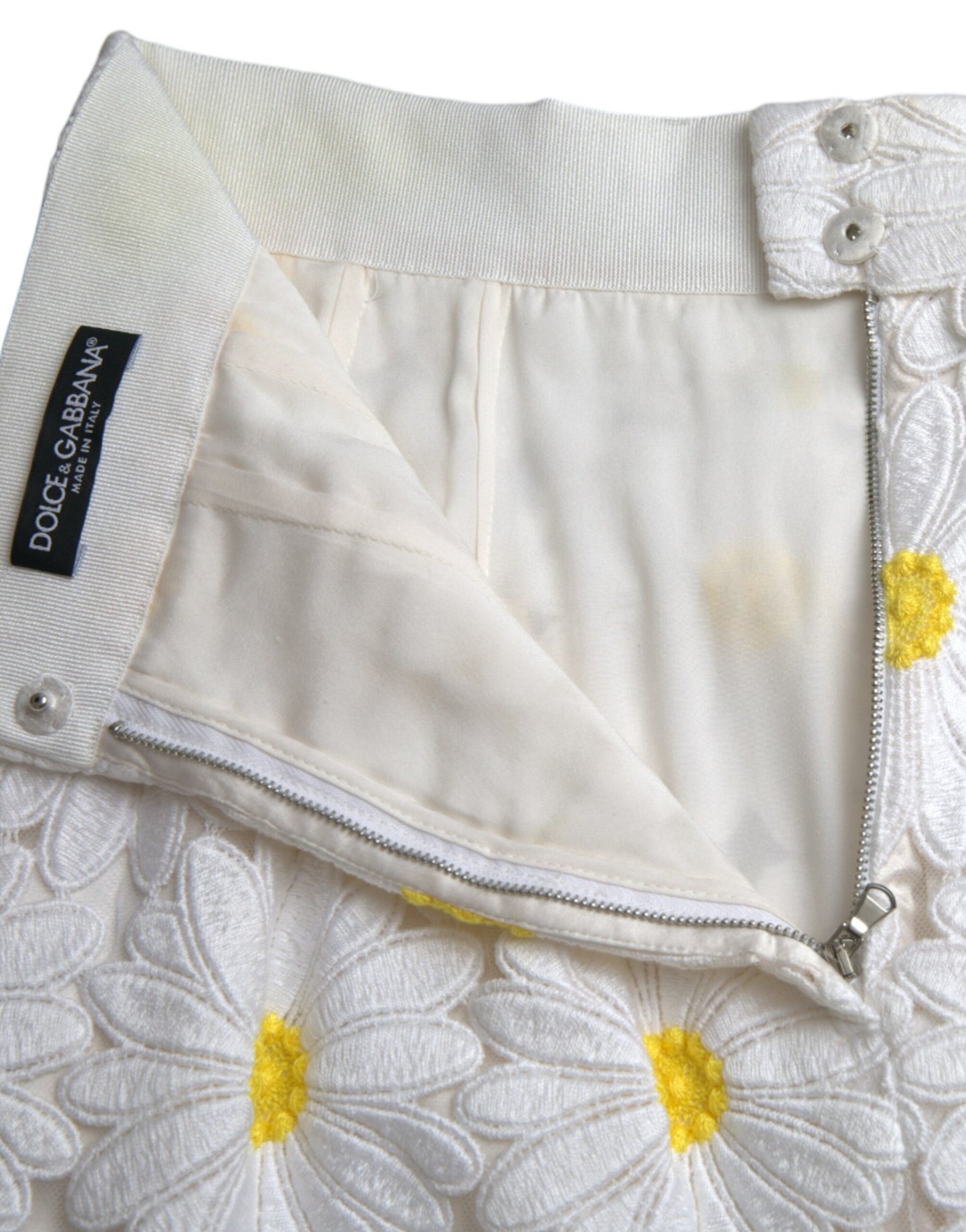 Dolce & Gabbana Hvid Blomsterblyantnederdel med Lige Blonder