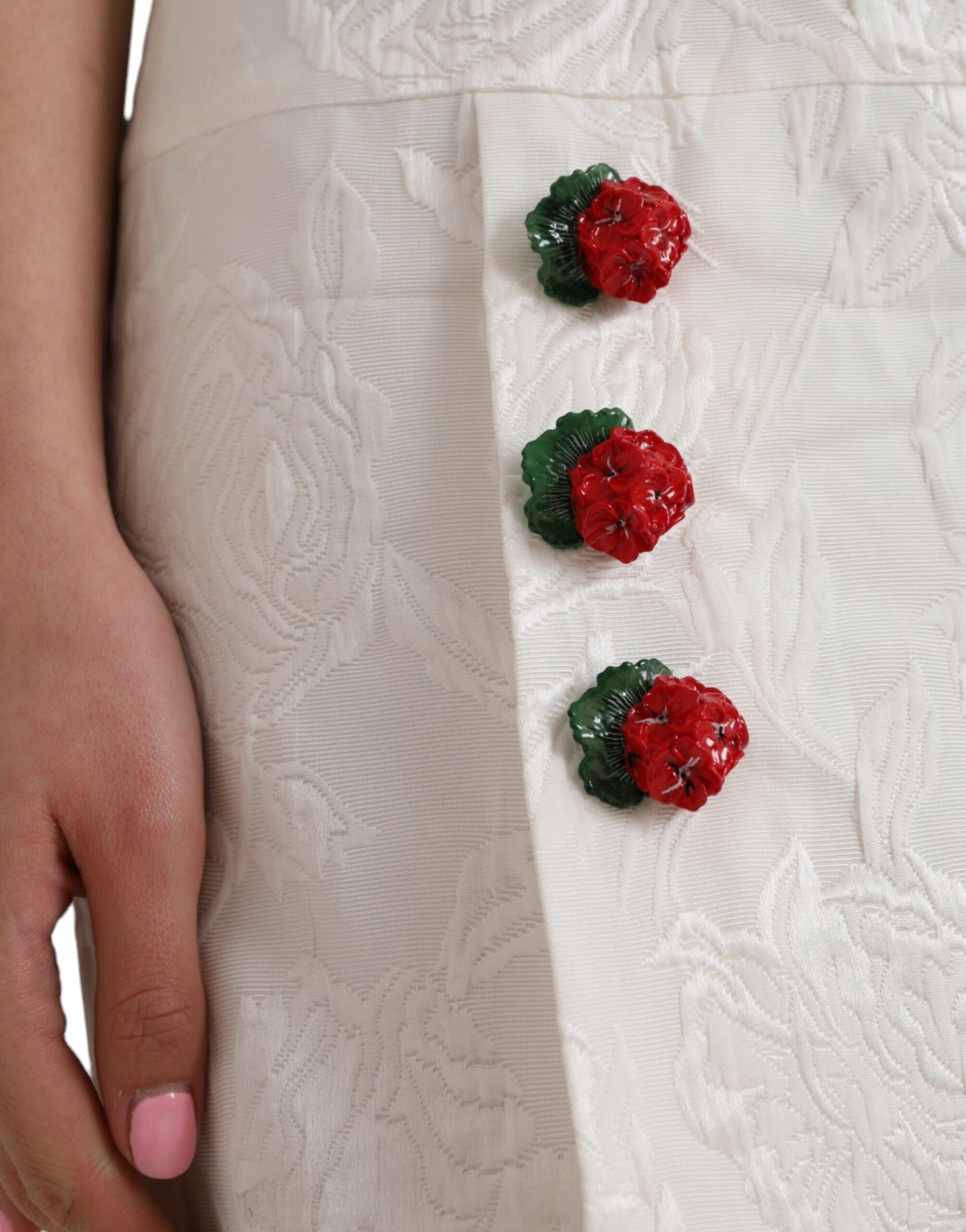 Dolce & Gabbana Hvid Blomsterbrokadeudsmykket Mini Nederdel