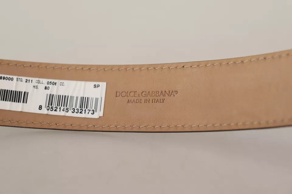 Dolce & Gabbana Sort Læderbælte med Guldmetal og Graveret Logospænde