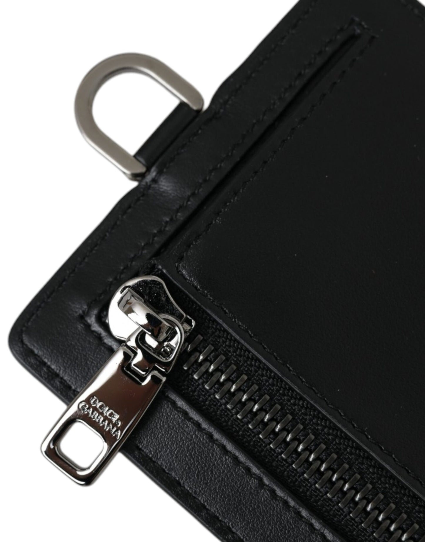 Dolce & Gabbana Sort Kalveskind Kortholder Med Lanyard Og Logo Herrepung