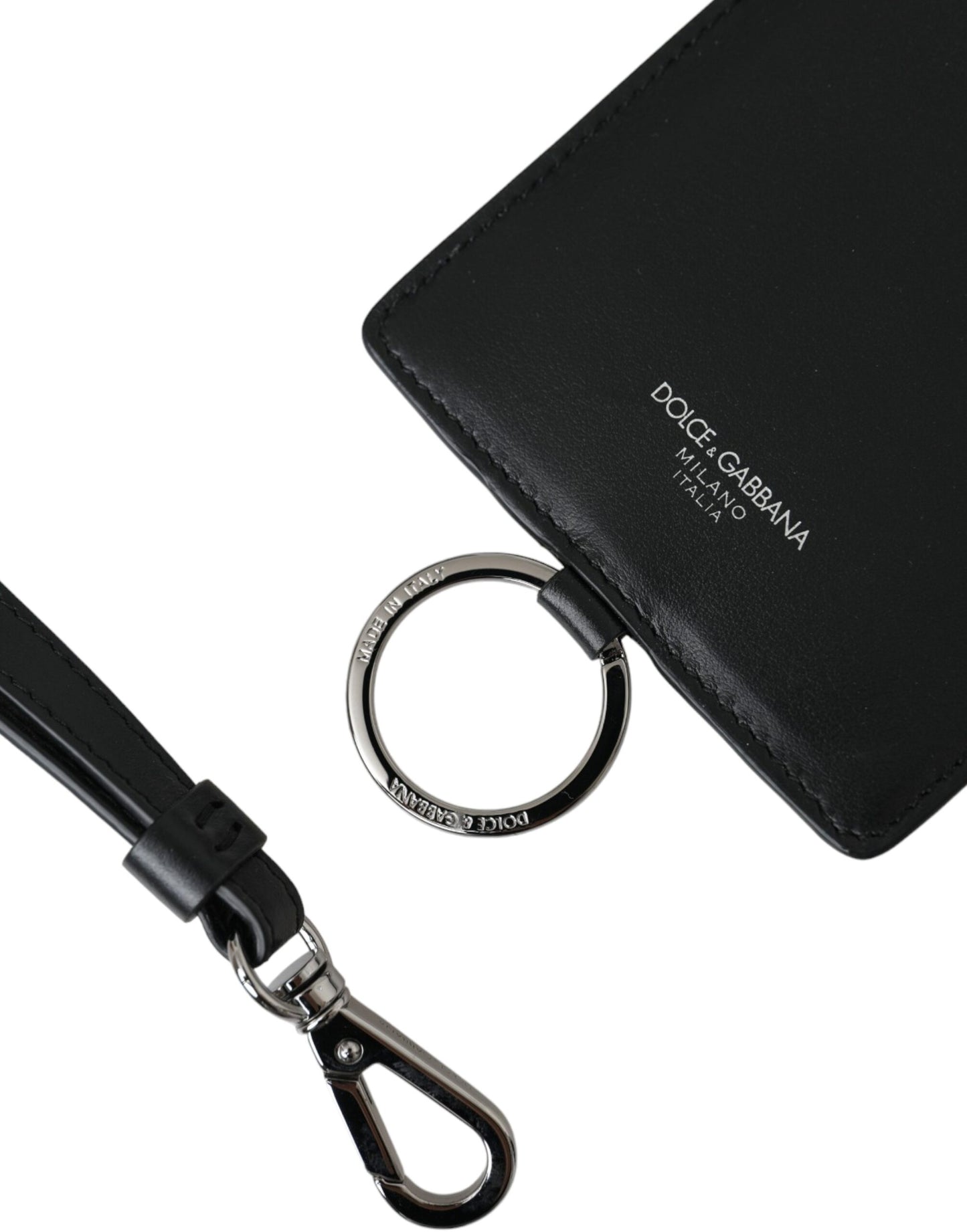 Dolce & Gabbana Sort Kalveskind Kortholder Med Lanyard Og Logo Herrepung
