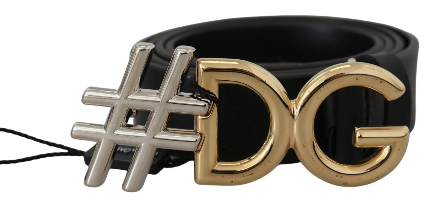 Dolce & Gabbana sort læderbælte med metal #DG logospænde