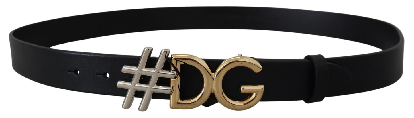 Dolce & Gabbana sort læderbælte med metal #DG logospænde