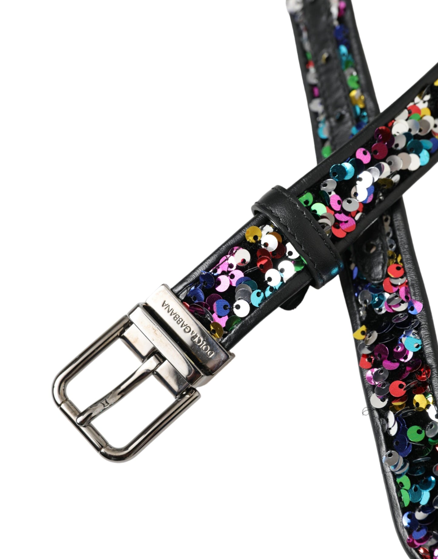 Dolce & Gabbana Sort Paillet Sølv Metalspænde Damebælte