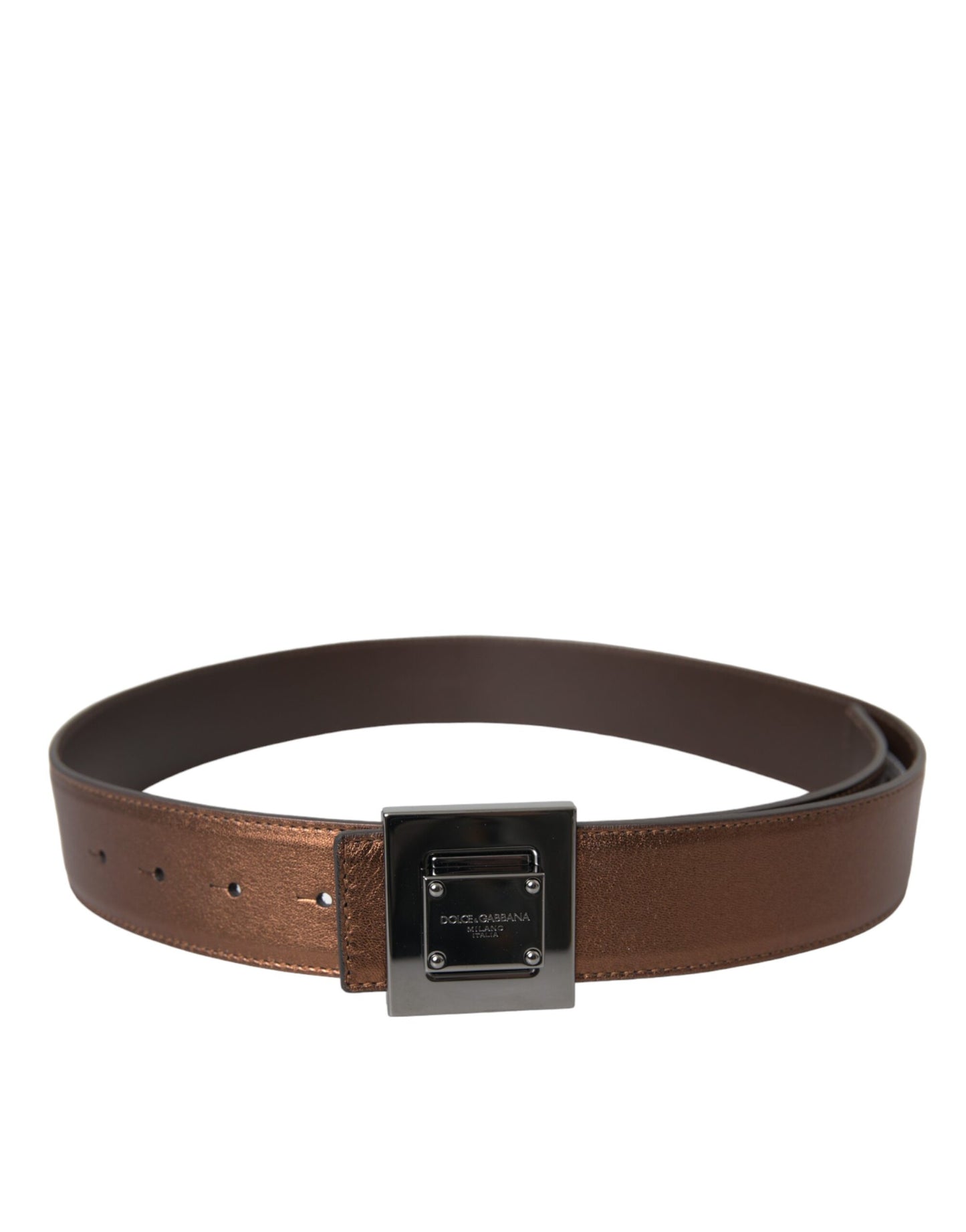 Dolce & Gabbana Metallic Bronze Læderbælte med Firkantet Metalspænde