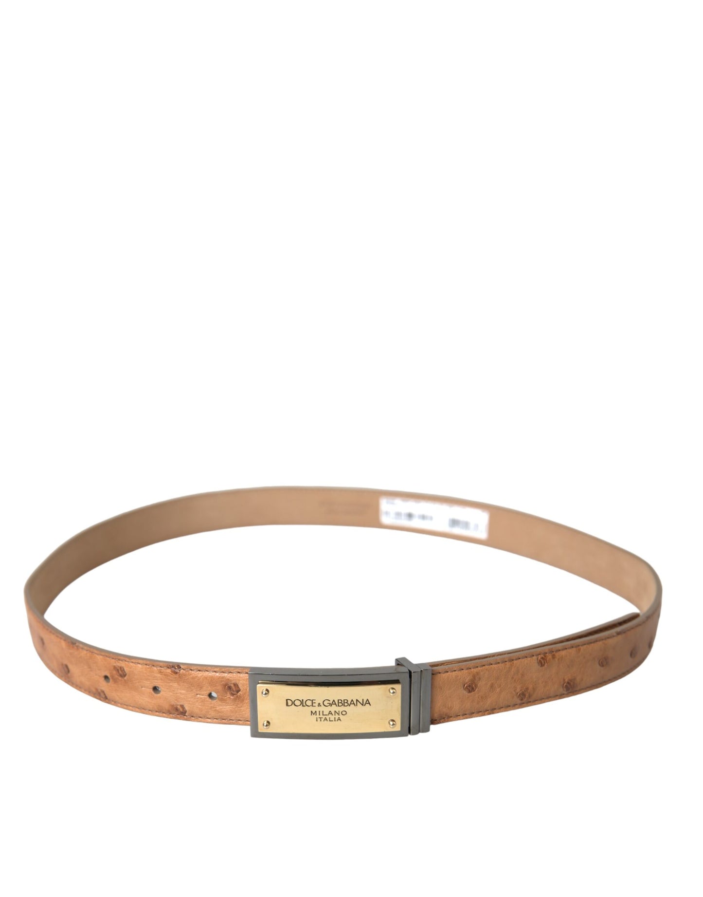 Dolce & Gabbana Beige Læderbælte med Guldlogo og Graveret Spænde