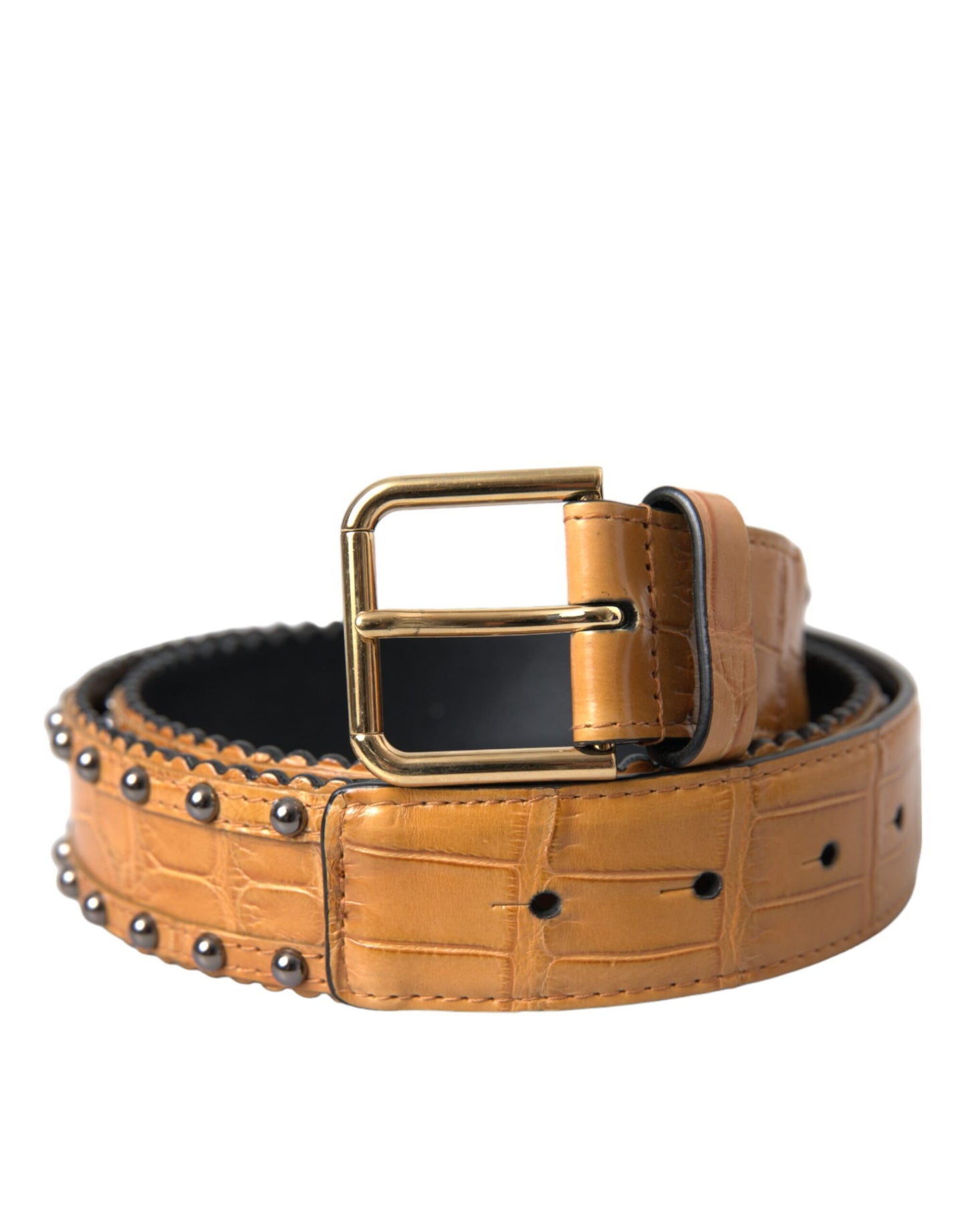 Dolce & Gabbana Beige Alligator Læderbælte med Nitter og Metalspænde