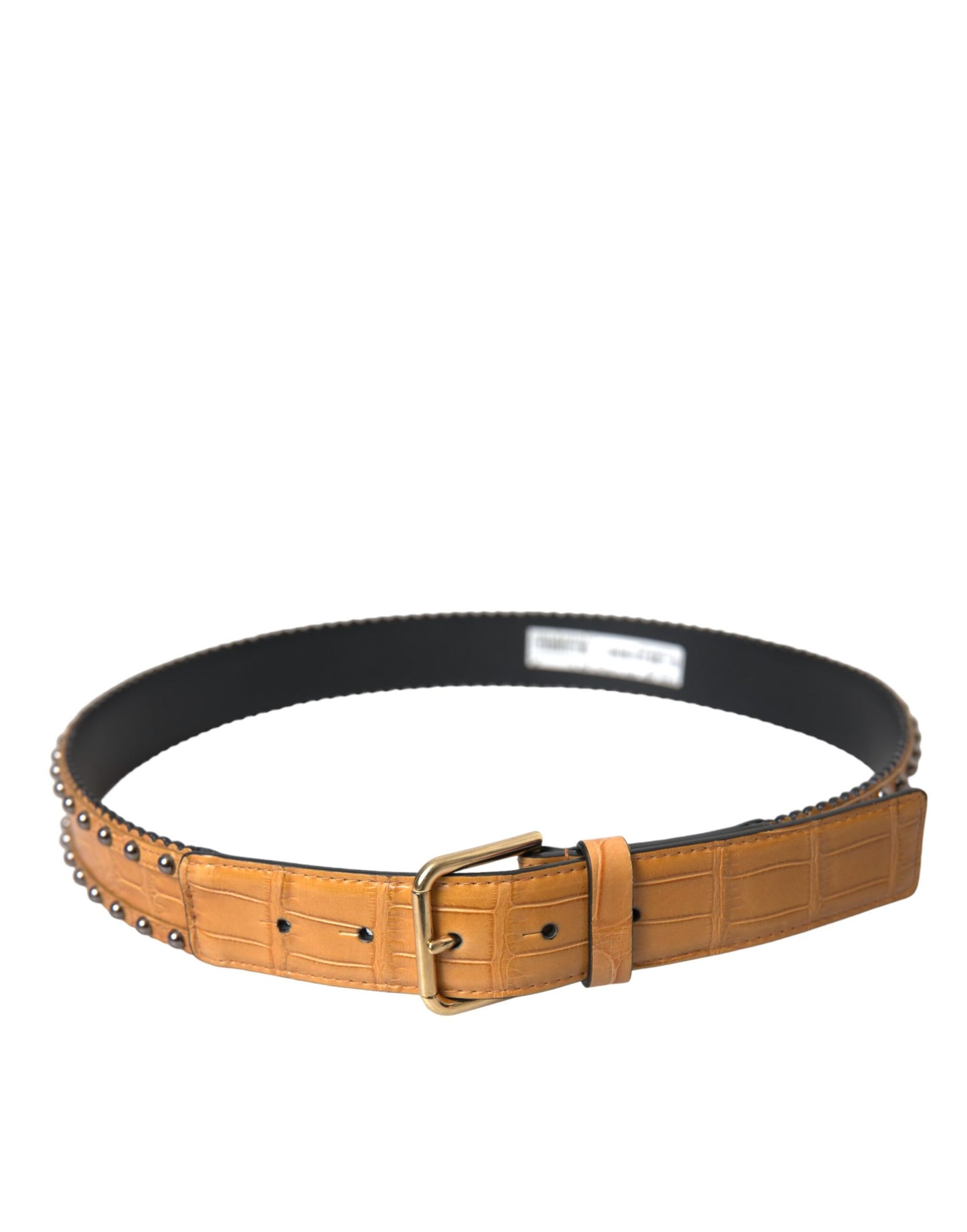 Dolce & Gabbana Beige Alligator Læderbælte med Nitter og Metalspænde