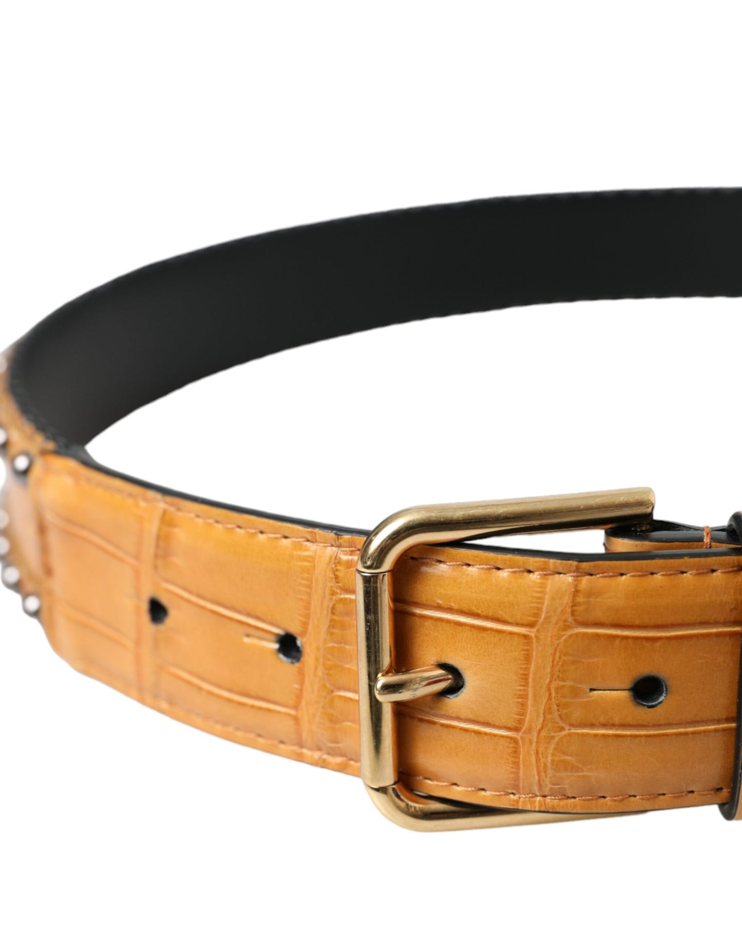 Dolce & Gabbana Beige Alligator Læderbælte med Nitter og Metalspænde