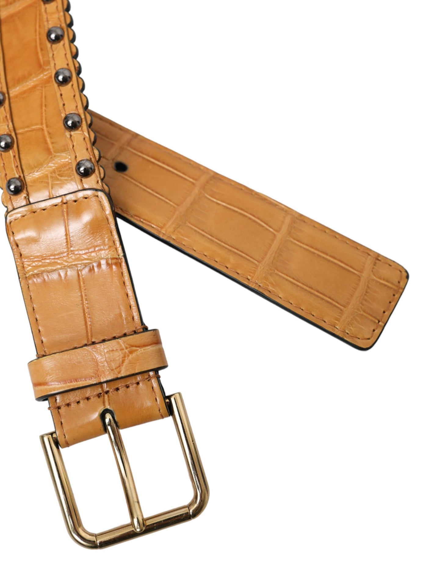 Dolce & Gabbana Beige Alligator Læderbælte med Nitter og Metalspænde