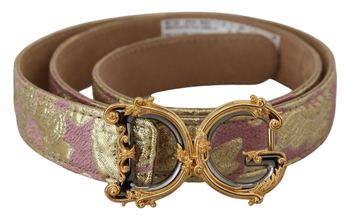 Dolce & Gabbana Pink Jaquard DG Logo Guldmetalspændebælte