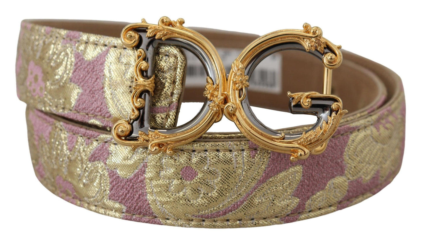 Dolce & Gabbana Pink Jaquard DG Logo Guldmetalspændebælte