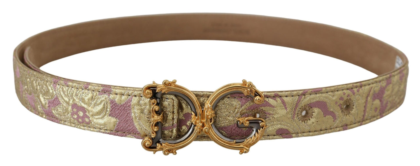 Dolce & Gabbana Pink Jaquard DG Logo Guldmetalspændebælte