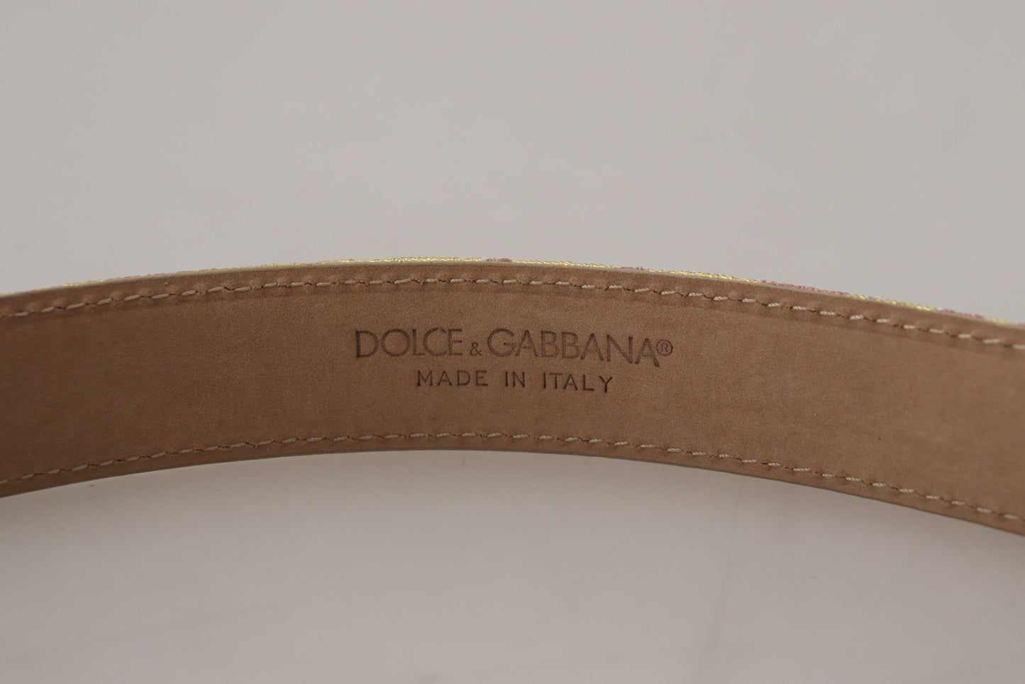 Dolce & Gabbana Pink Jaquard DG Logo Guldmetalspændebælte