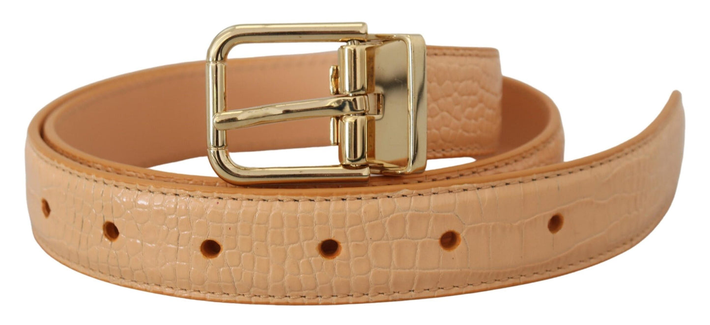Dolce & Gabbana Beige Eksotisk Læderbælte med Guldmetalspænde