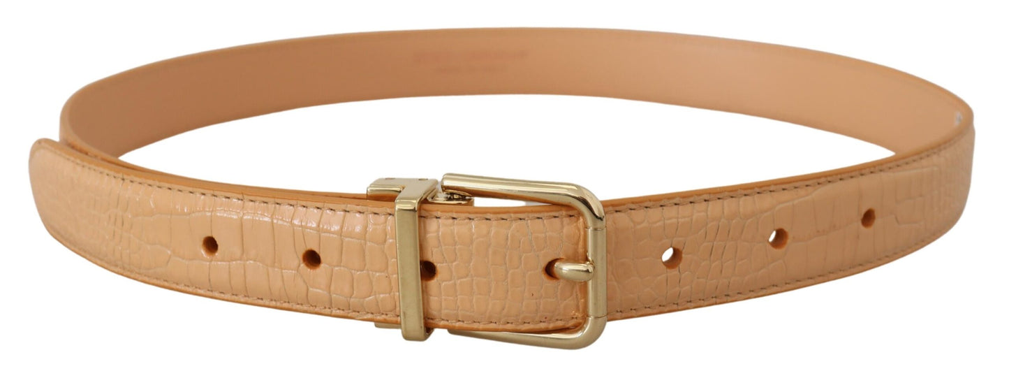 Dolce & Gabbana Beige Eksotisk Læderbælte med Guldmetalspænde