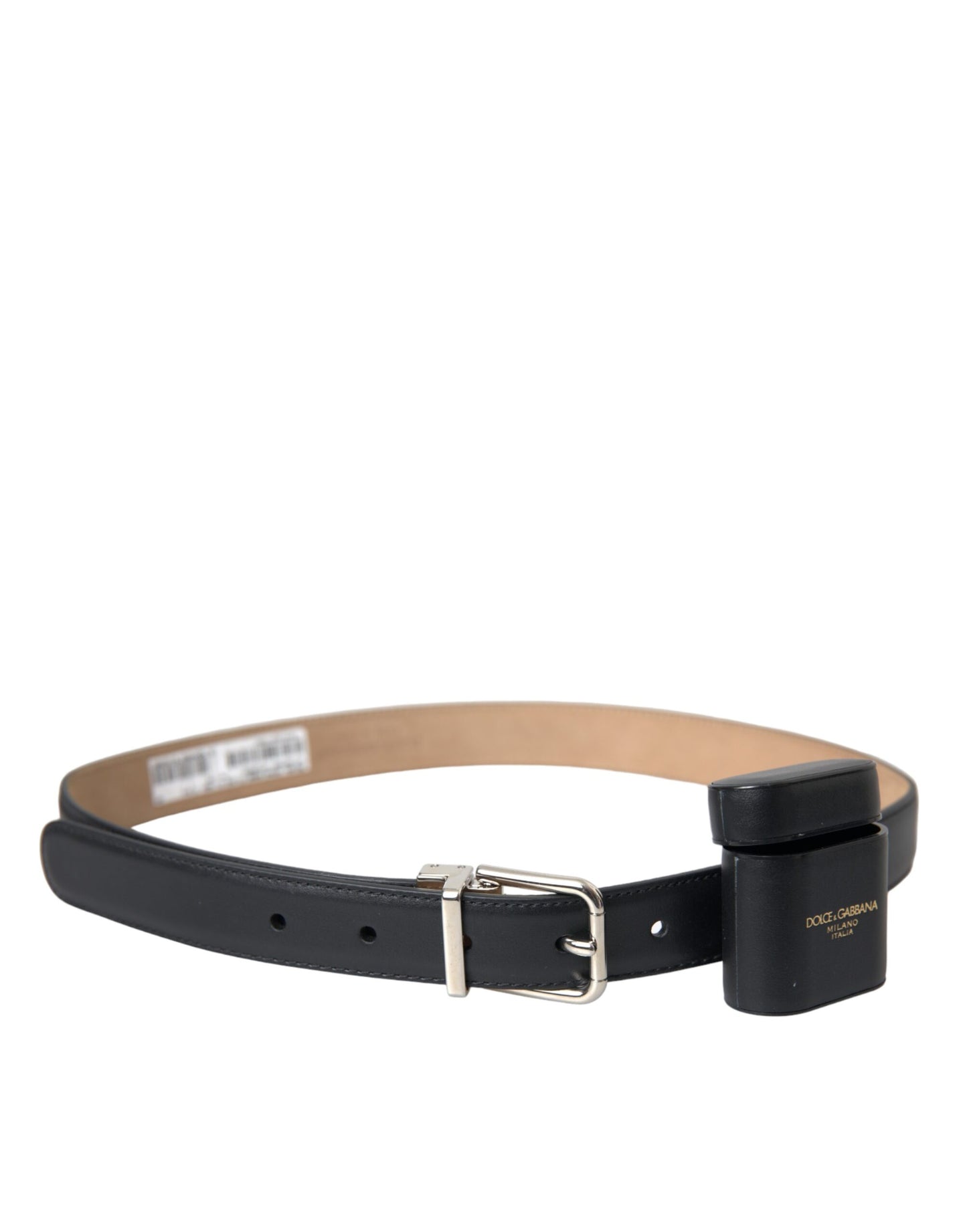 Dolce & Gabbana Sort Læder Airpods Etui Sølv Spænde Bælte