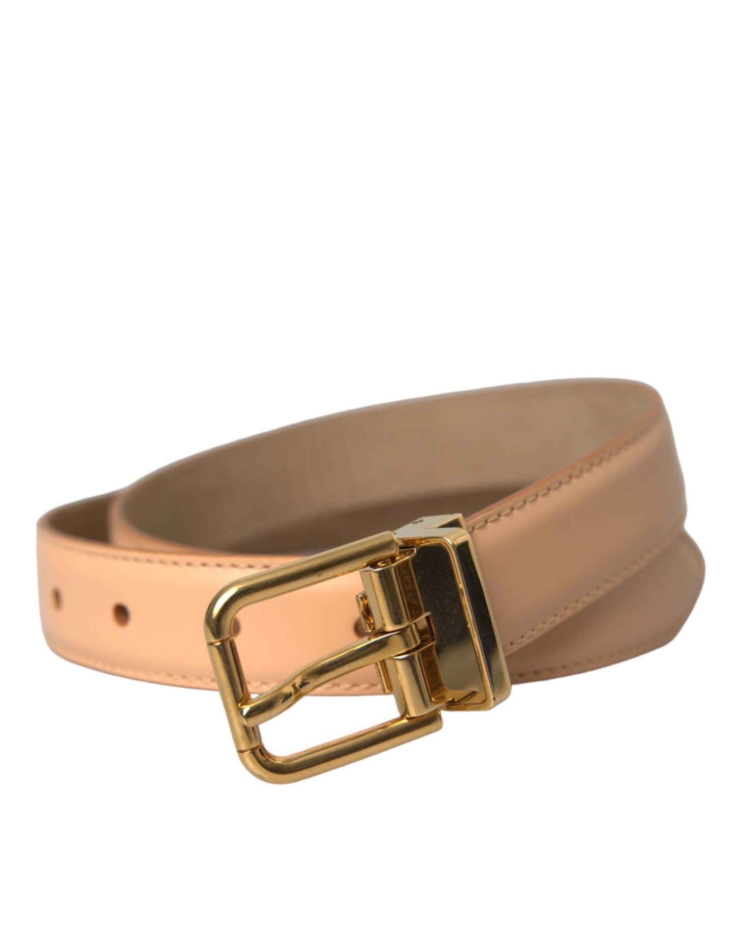 Dolce & Gabbana Beige Kalveskindsbælte med Guldmetalspænde