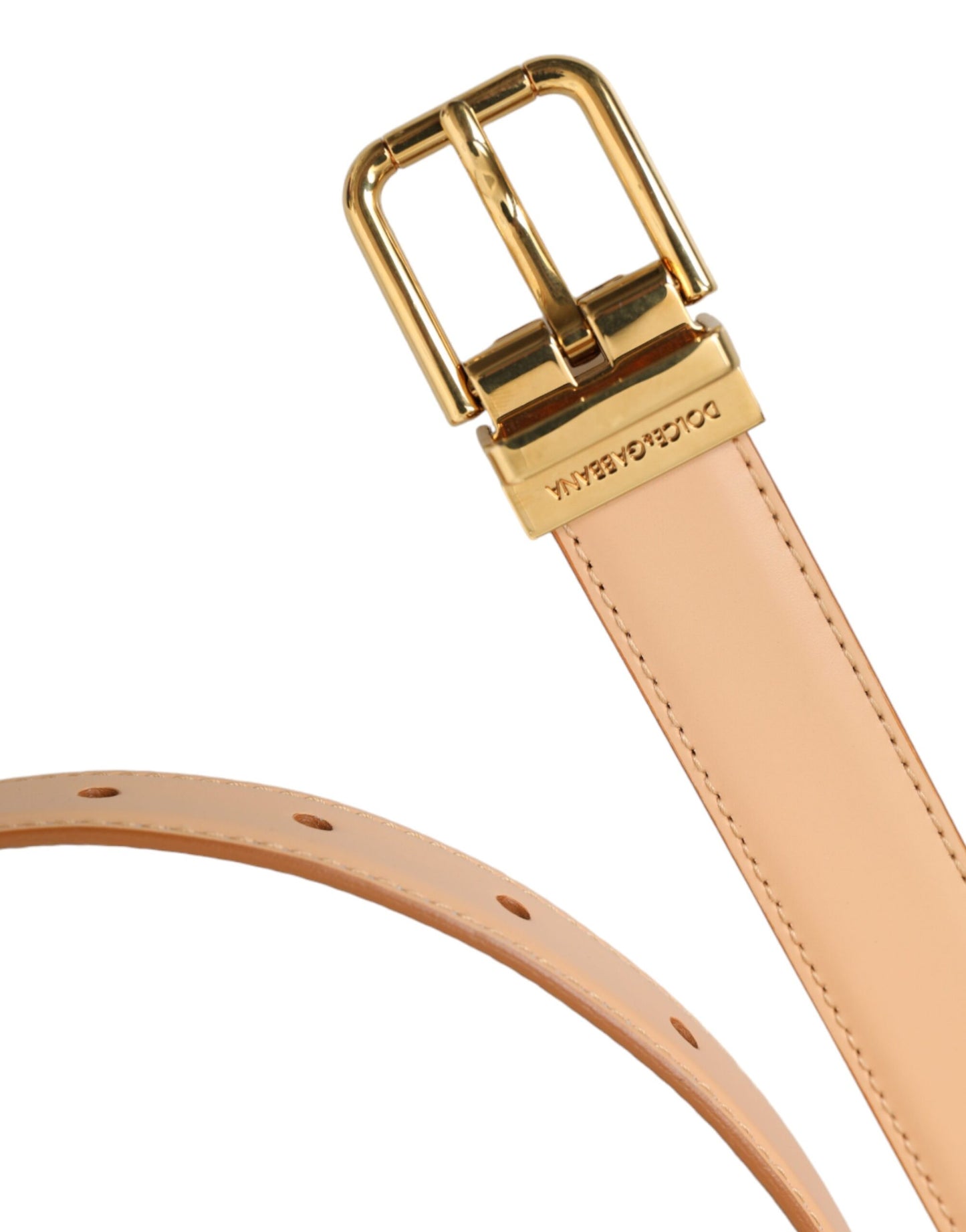 Dolce & Gabbana Beige Kalveskindsbælte med Guldmetalspænde