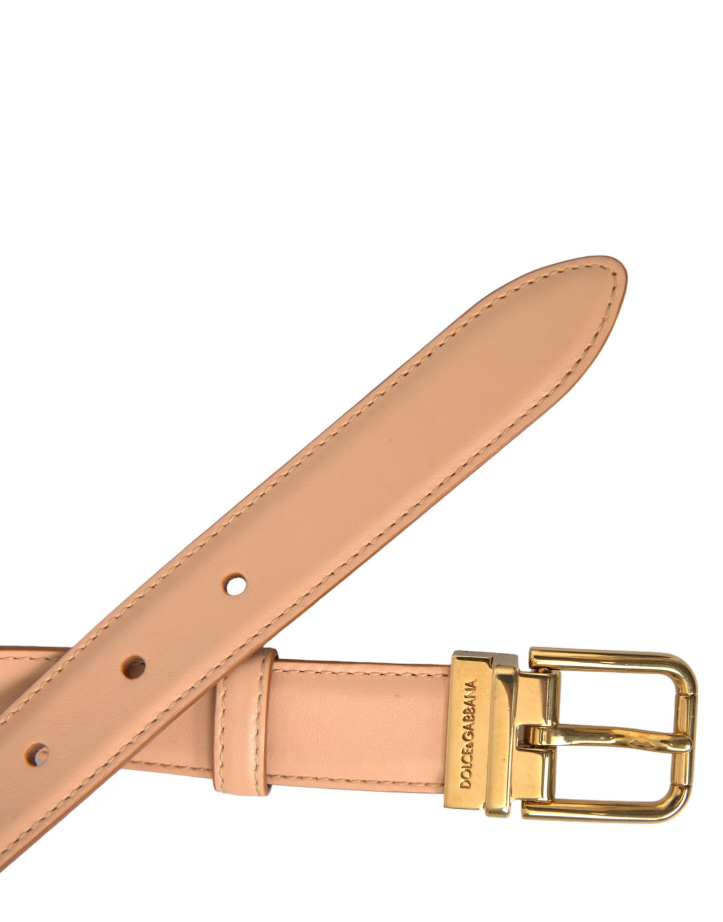 Dolce & Gabbana Beige Kalveskindsbælte med Guldmetalspænde