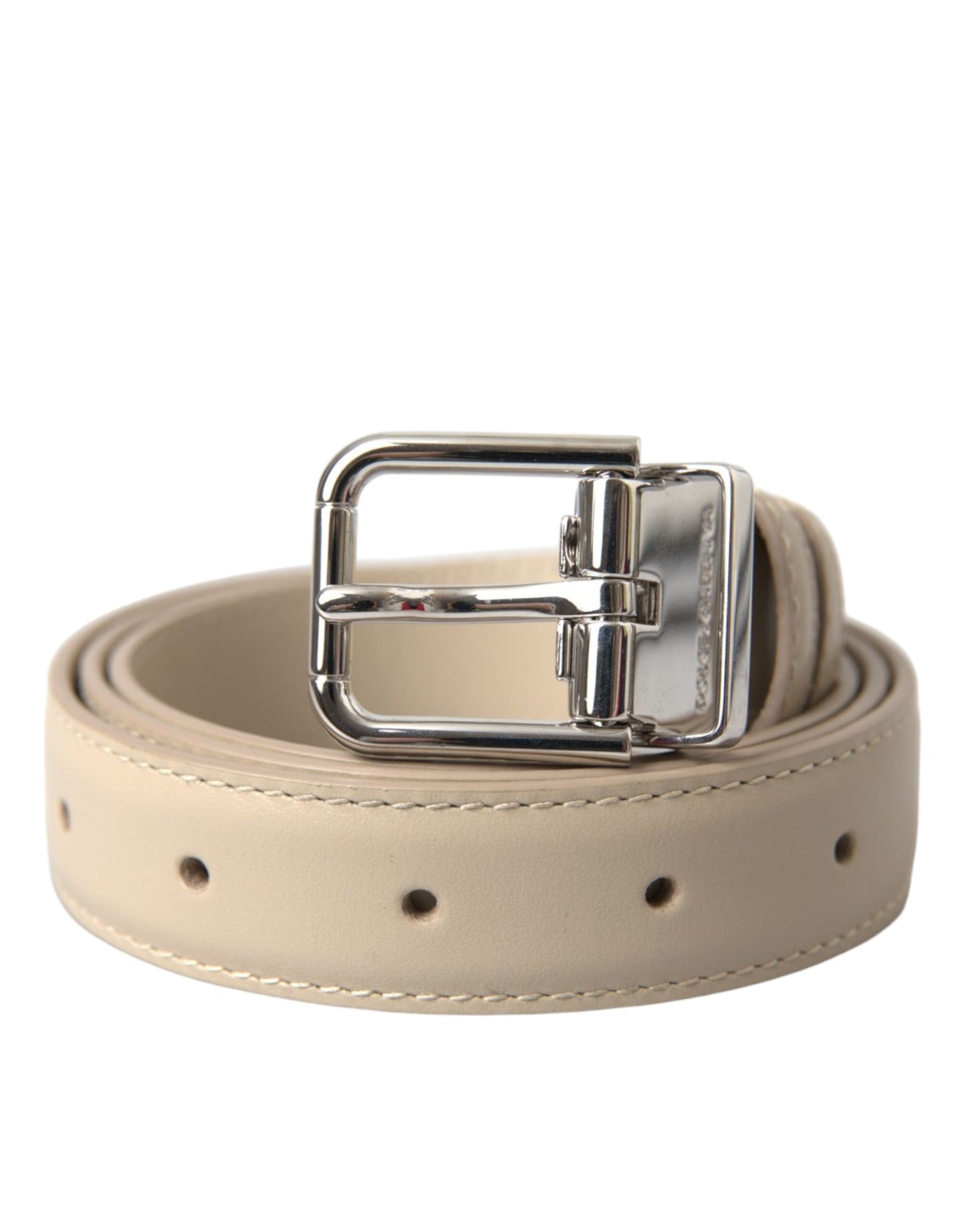Dolce & Gabbana Beige Kalveskindsbælte med Sølvfarvet Metalspænde