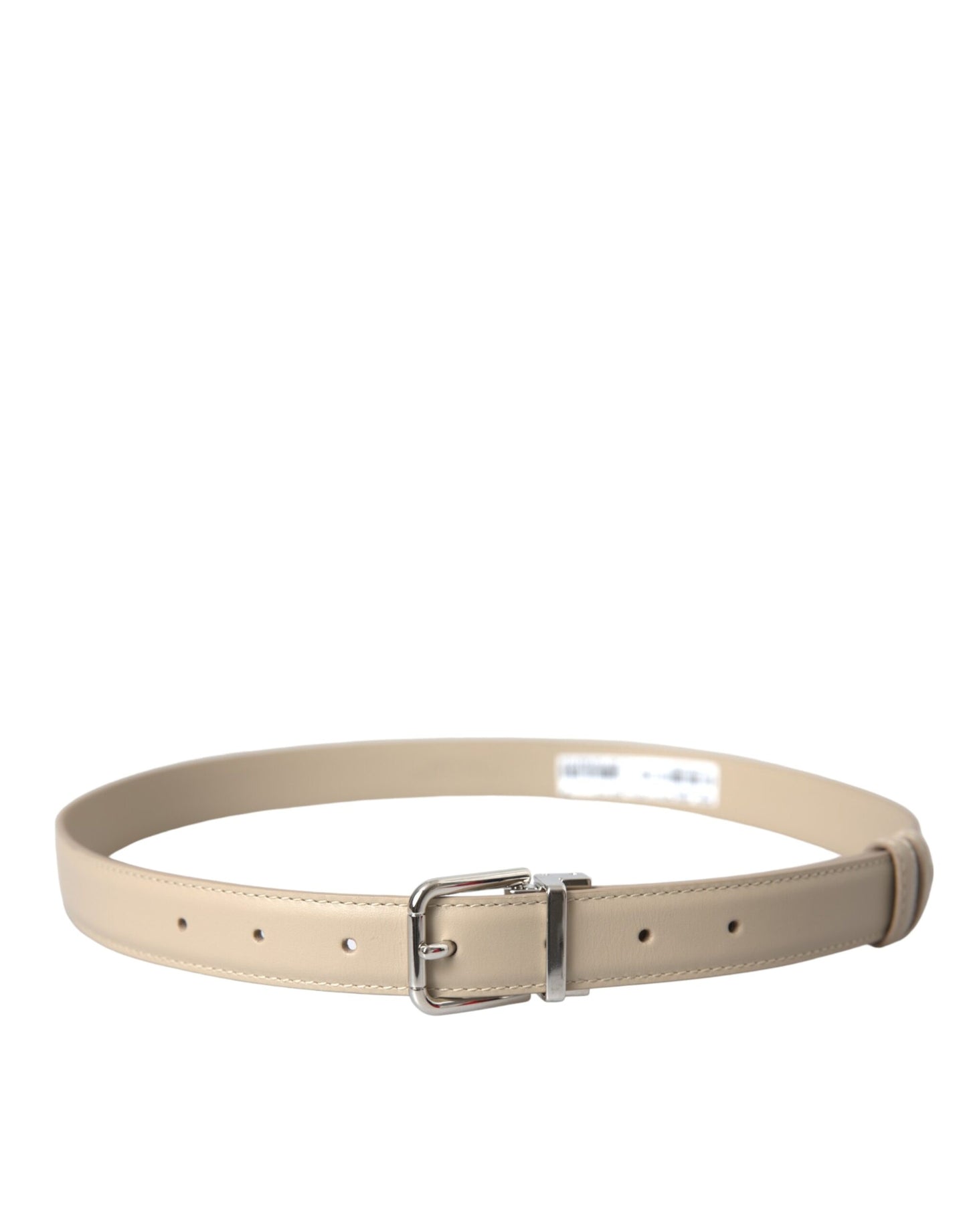 Dolce & Gabbana Beige Kalveskindsbælte med Sølvfarvet Metalspænde