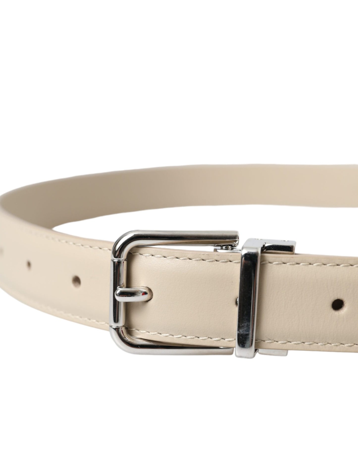 Dolce & Gabbana Beige Kalveskindsbælte med Sølvfarvet Metalspænde