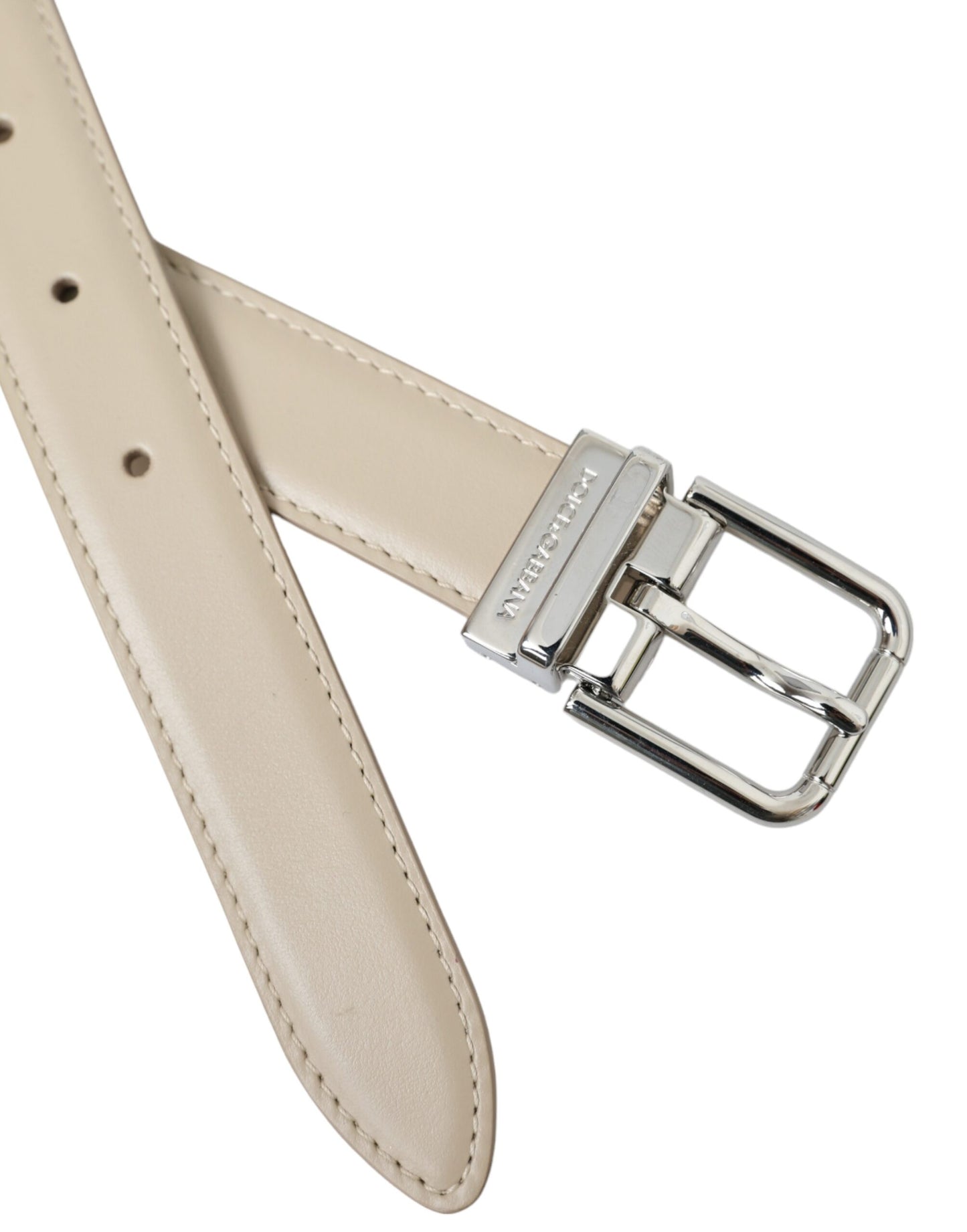 Dolce & Gabbana Beige Kalveskindsbælte med Sølvfarvet Metalspænde