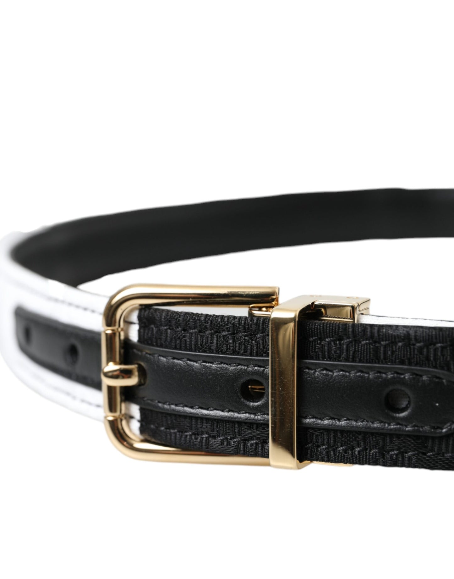 Dolce & Gabbana Sort/Hvidt Patchwork Guld Metalspænde Bælte