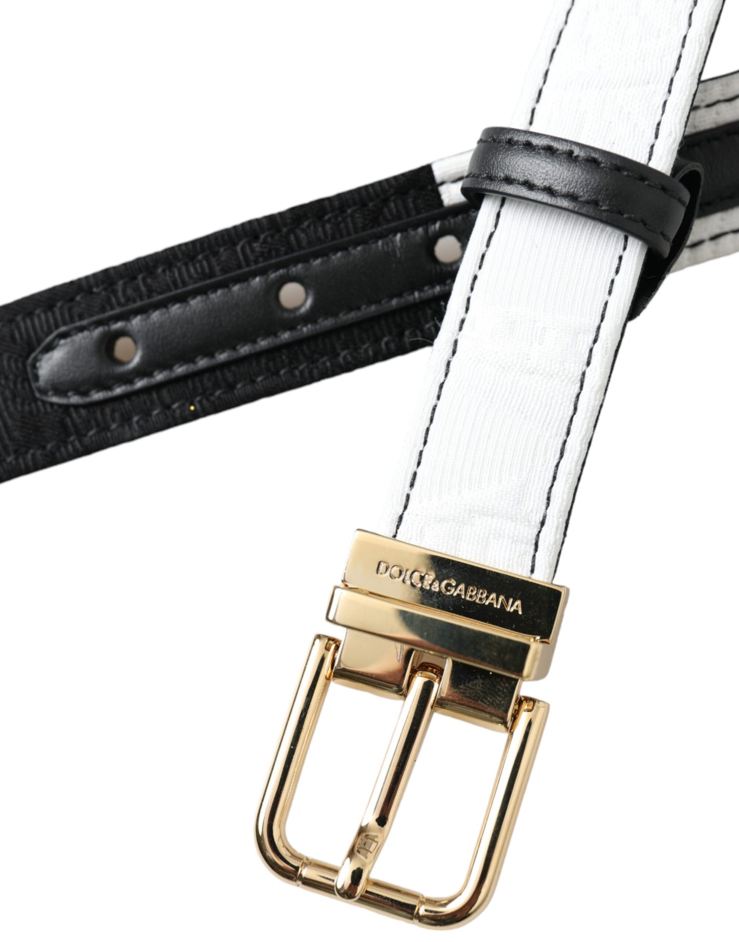 Dolce & Gabbana Sort/Hvidt Patchwork Guld Metalspænde Bælte