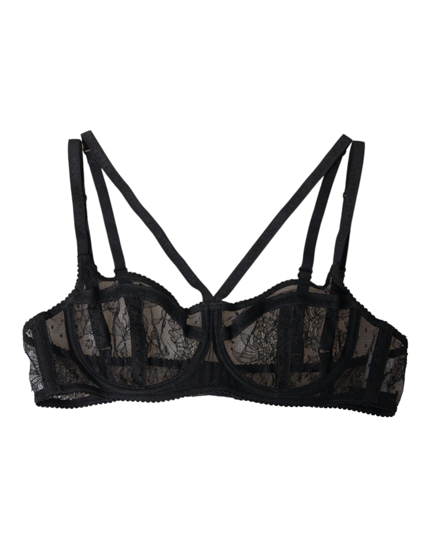Dolce & Gabbana Sort Blomsterblonder Nylon Balconcino Bh Undertøj