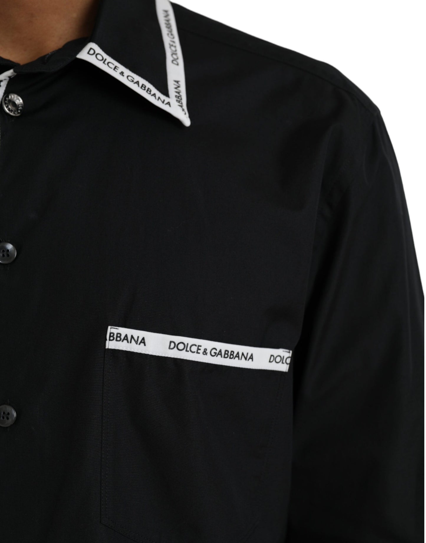 Dolce & Gabbana Sort Langærmet Casual Skjorte i Bomuld med Krave