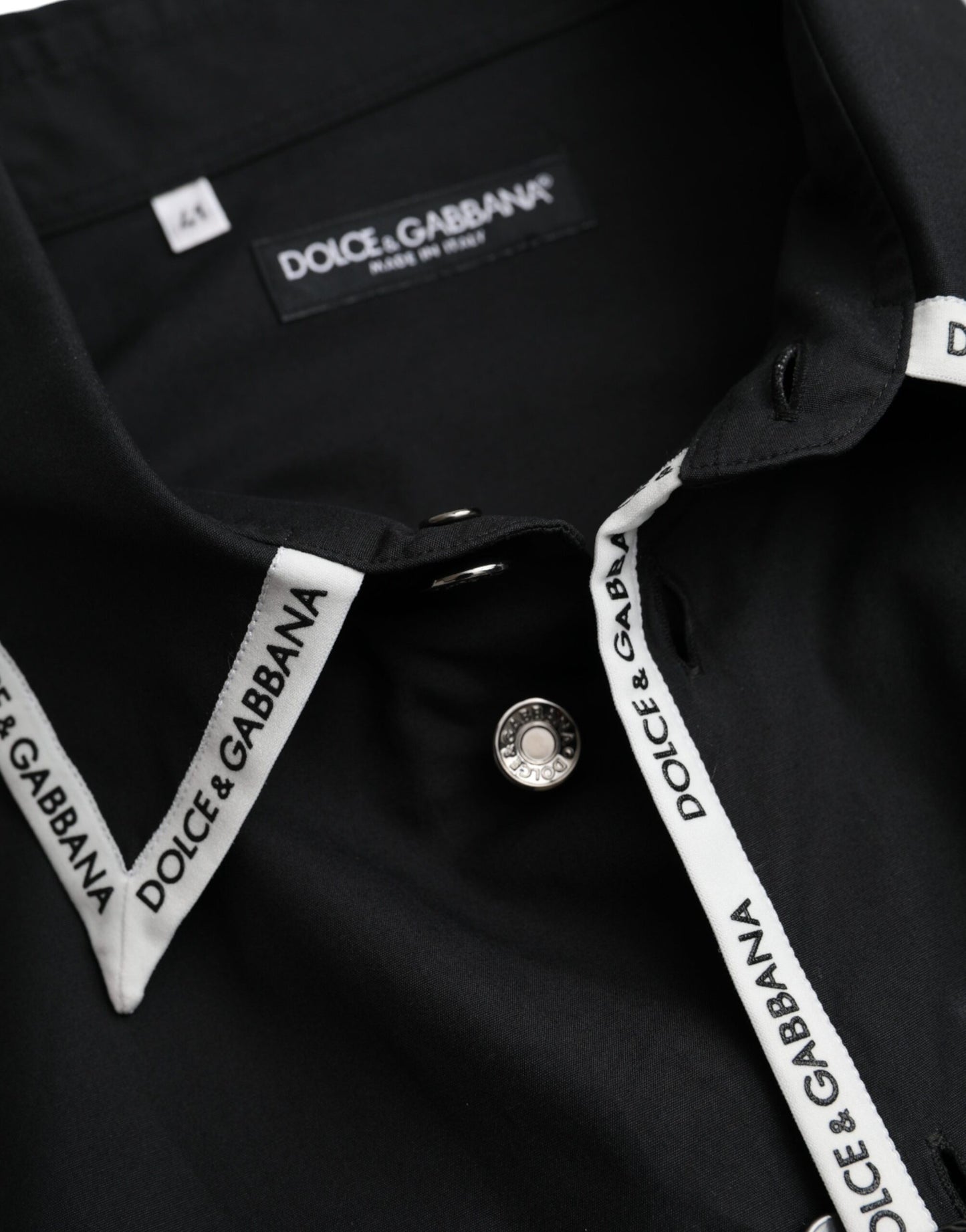 Dolce & Gabbana Sort Langærmet Casual Skjorte i Bomuld med Krave
