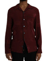 Dolce & Gabbana Maroon Crown Jacquard Silke Langærmet Skjorte