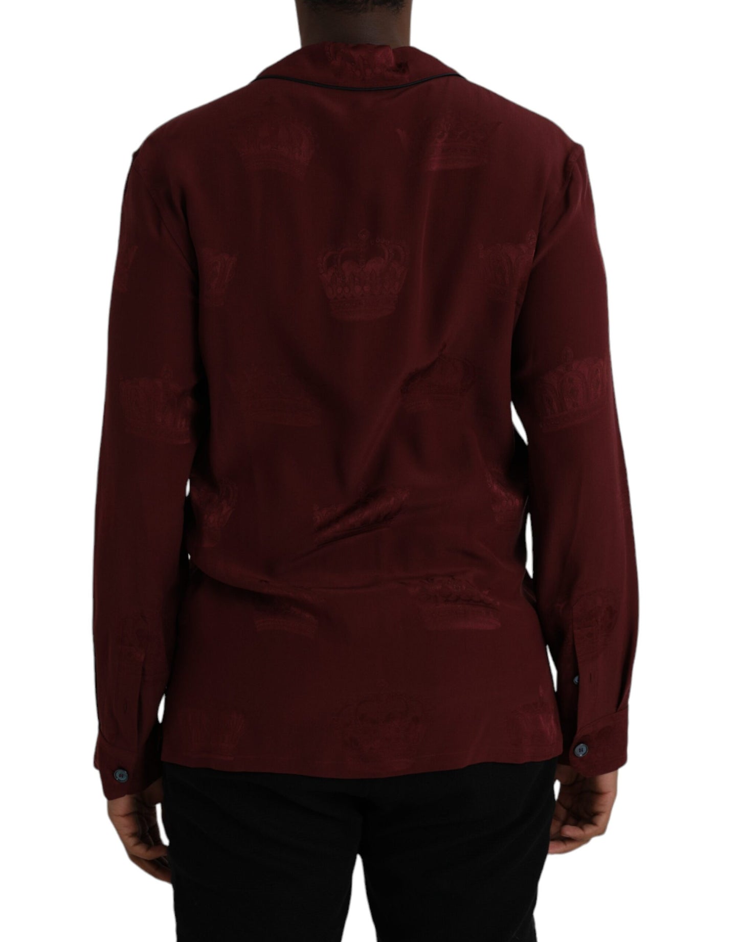 Dolce & Gabbana Maroon Crown Jacquard Silke Langærmet Skjorte