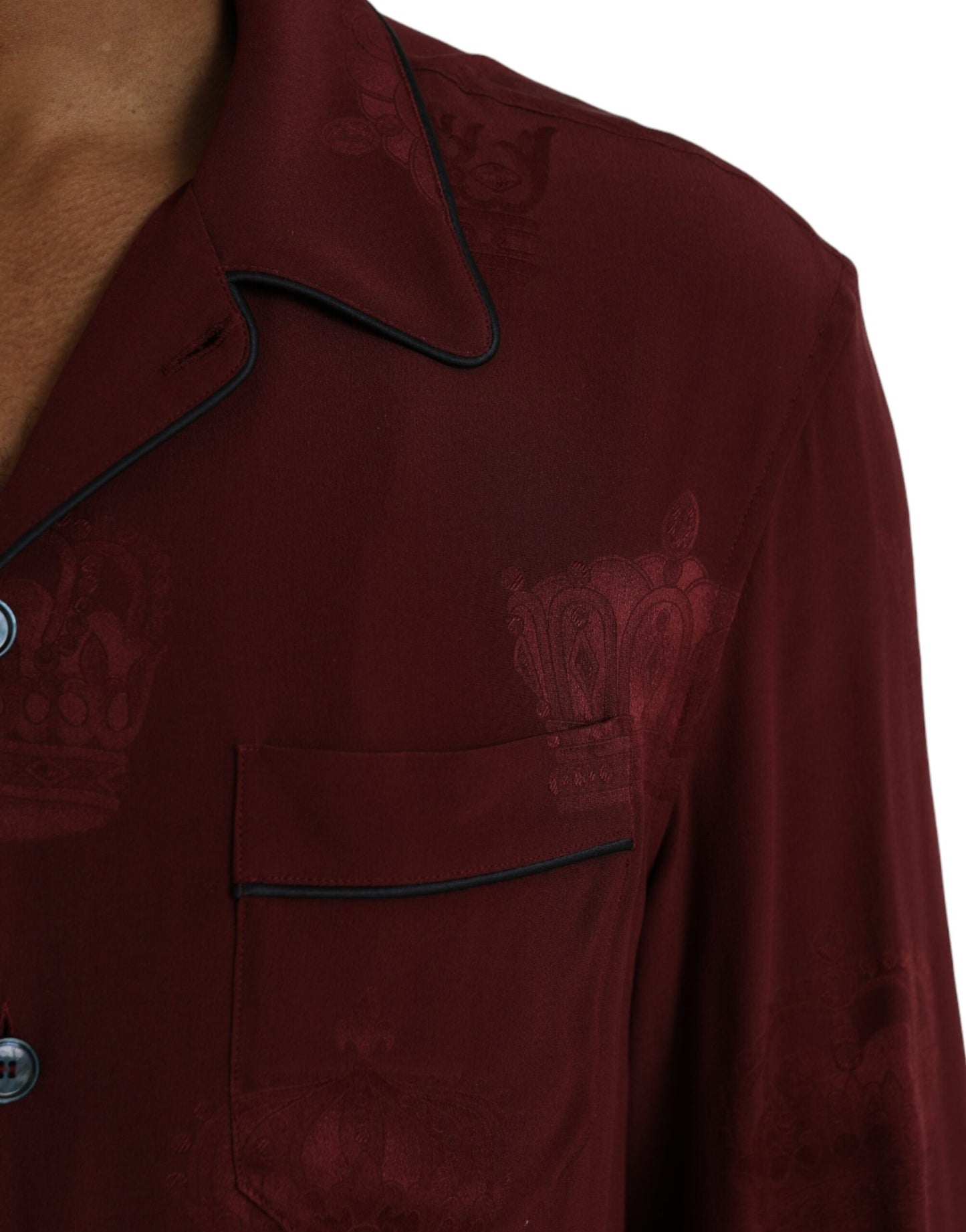 Dolce & Gabbana Maroon Crown Jacquard Silke Langærmet Skjorte