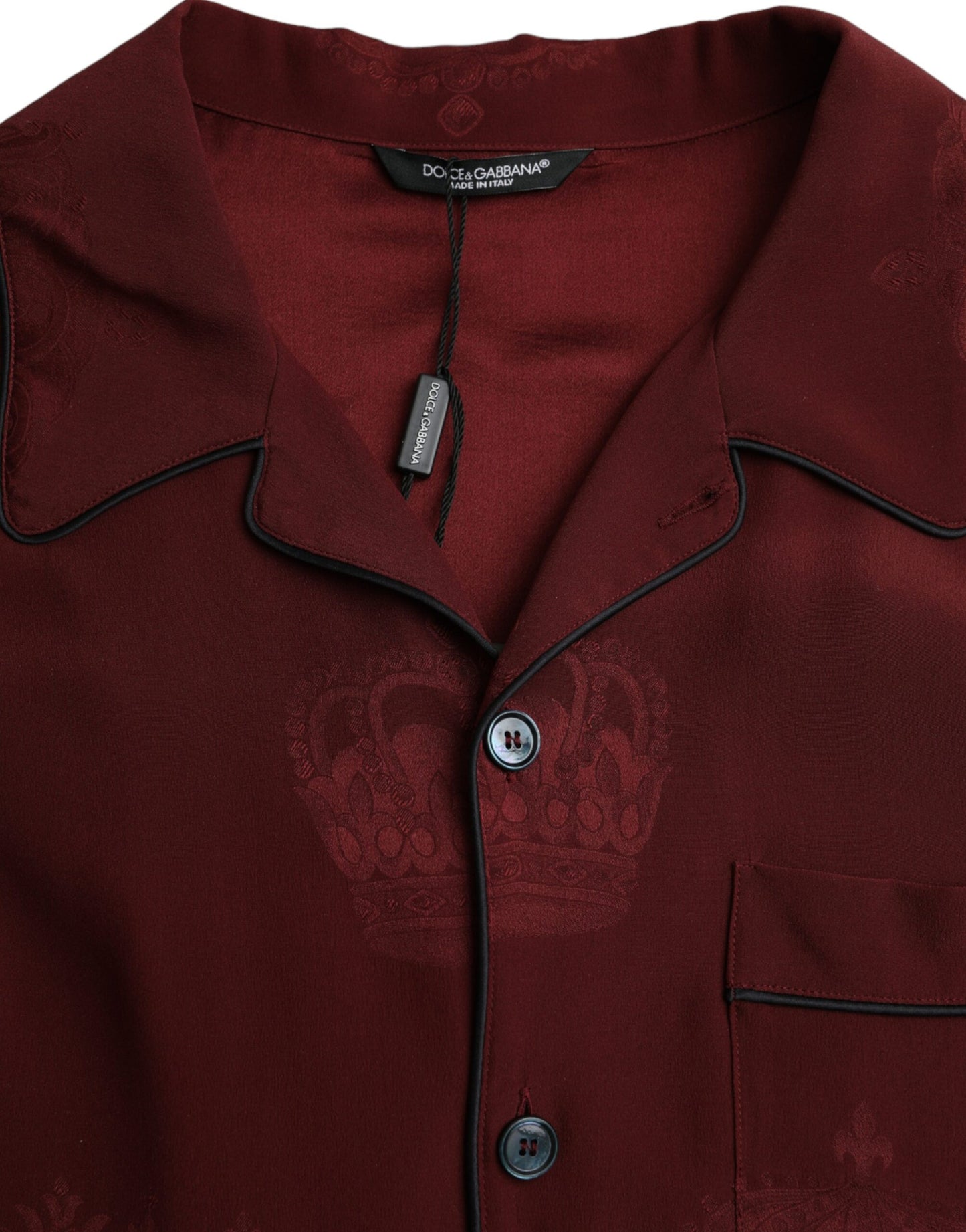 Dolce & Gabbana Maroon Crown Jacquard Silke Langærmet Skjorte