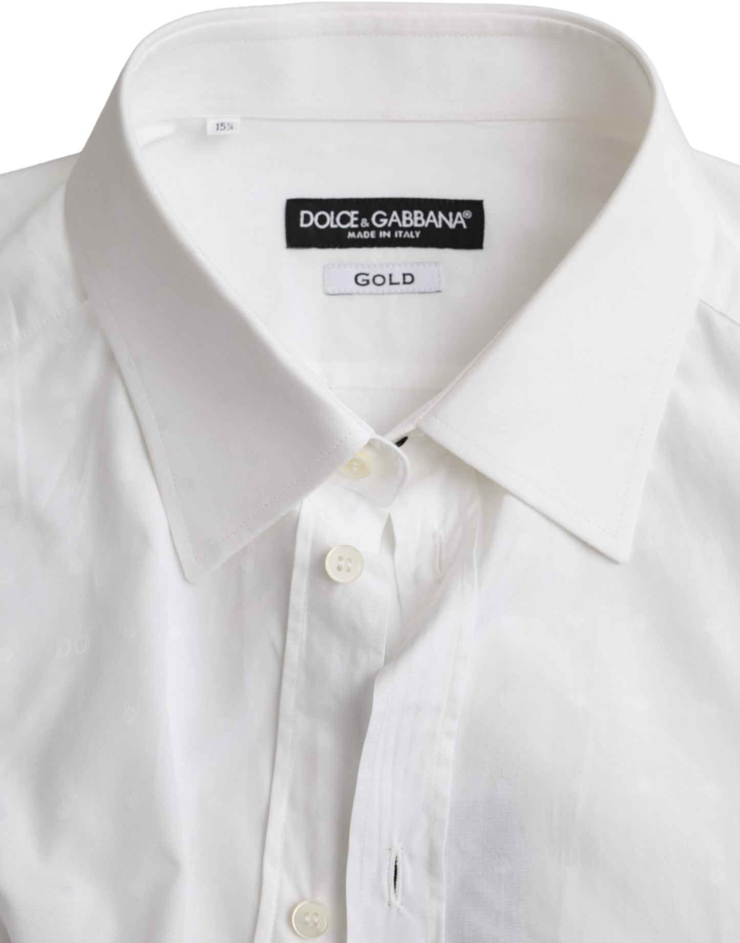 Dolce & Gabbana Hvid Logo Bomuld Herrekjole GULD Skjorte