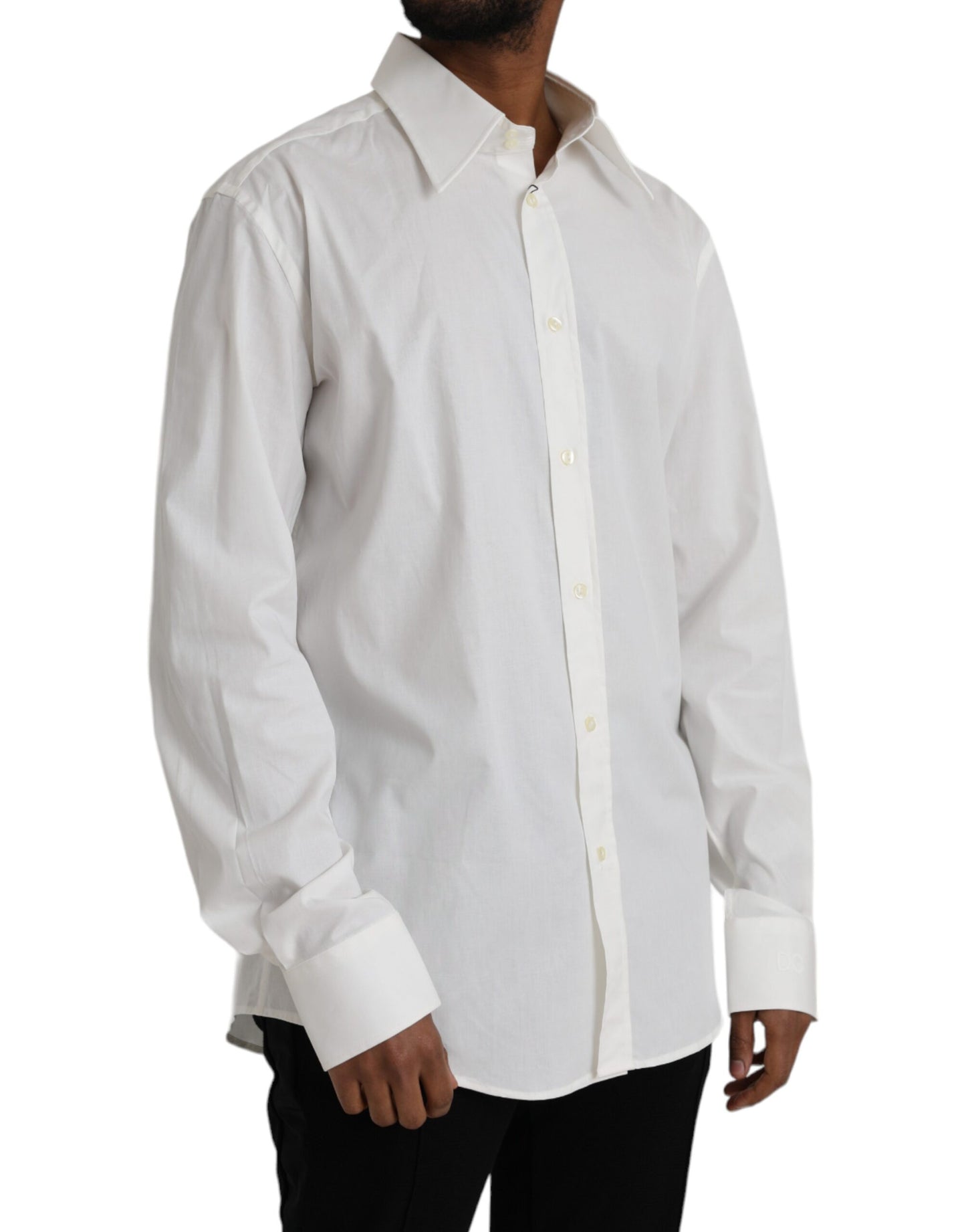 Dolce & Gabbana Hvid Bomuldskjole Slim Fit GYLDET Skjorte