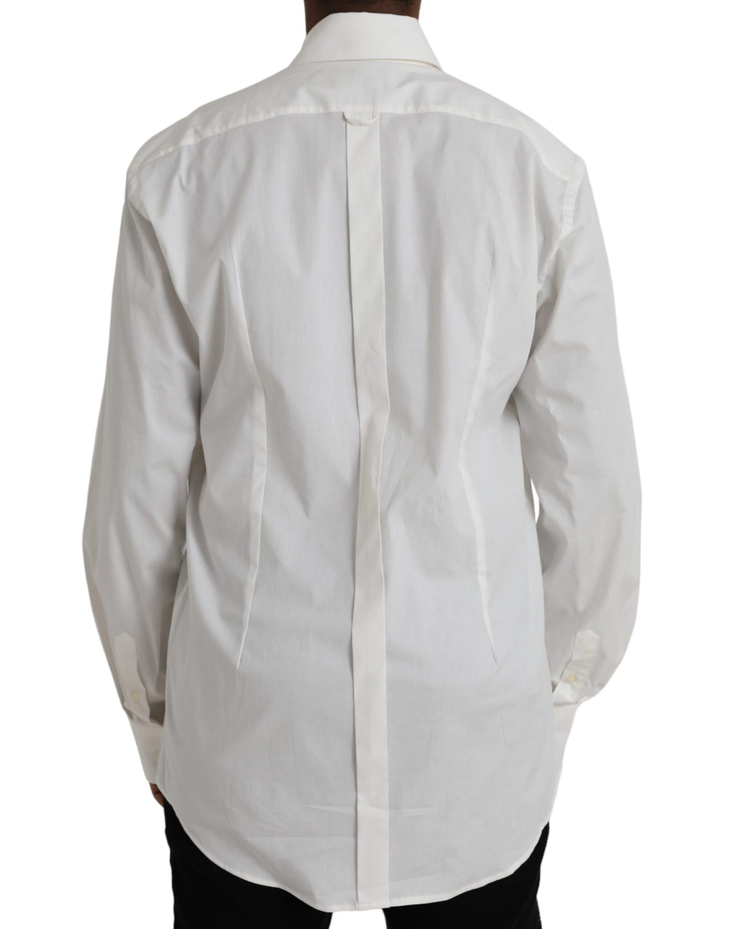 Dolce & Gabbana Hvid Bomuldskjole Slim Fit GYLDET Skjorte
