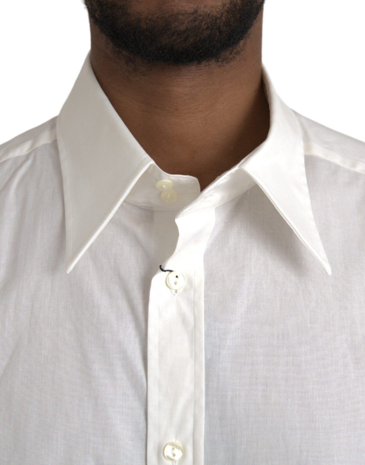 Dolce & Gabbana Hvid Bomuldskjole Slim Fit GYLDET Skjorte