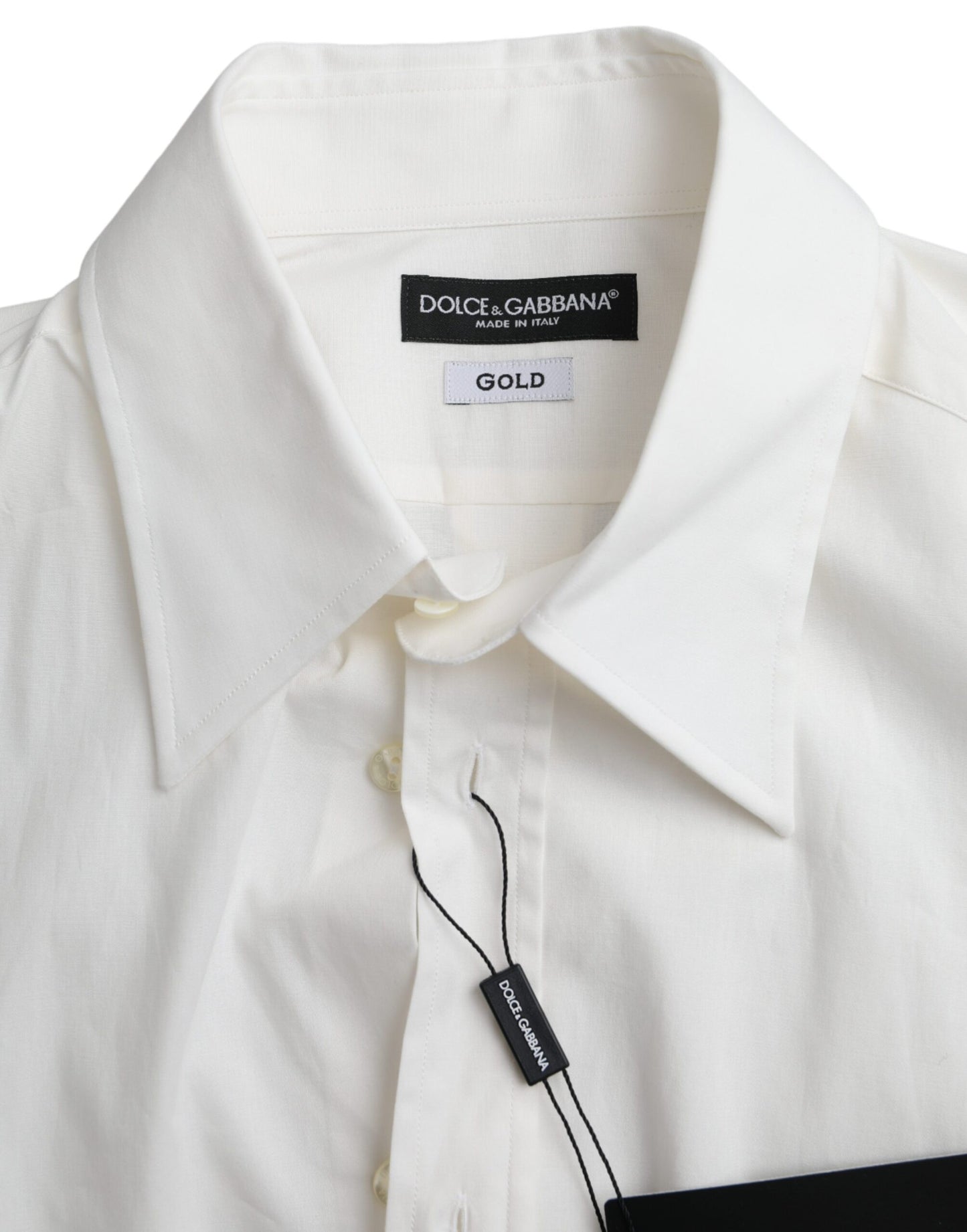 Dolce & Gabbana Hvid Bomuldskjole Slim Fit GYLDET Skjorte