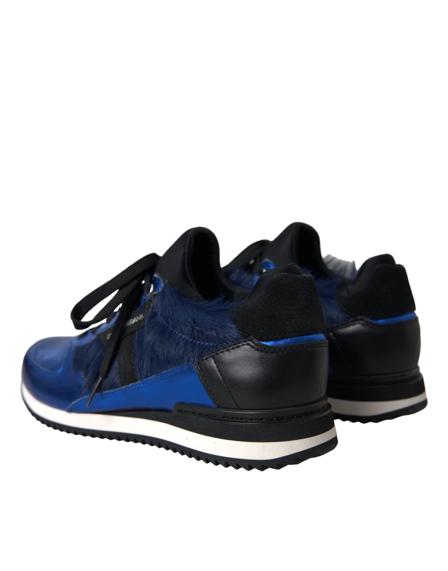 Dolce & Gabbana Blå Sorte Kalvehårslædersneakers Sko