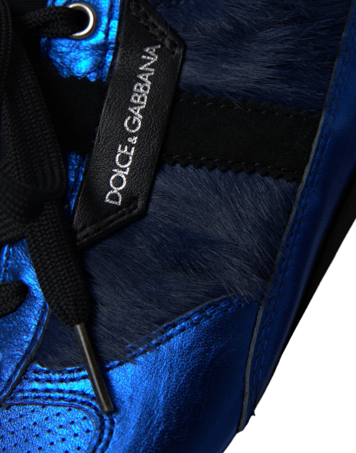 Dolce & Gabbana Blå Sorte Kalvehårslædersneakers Sko