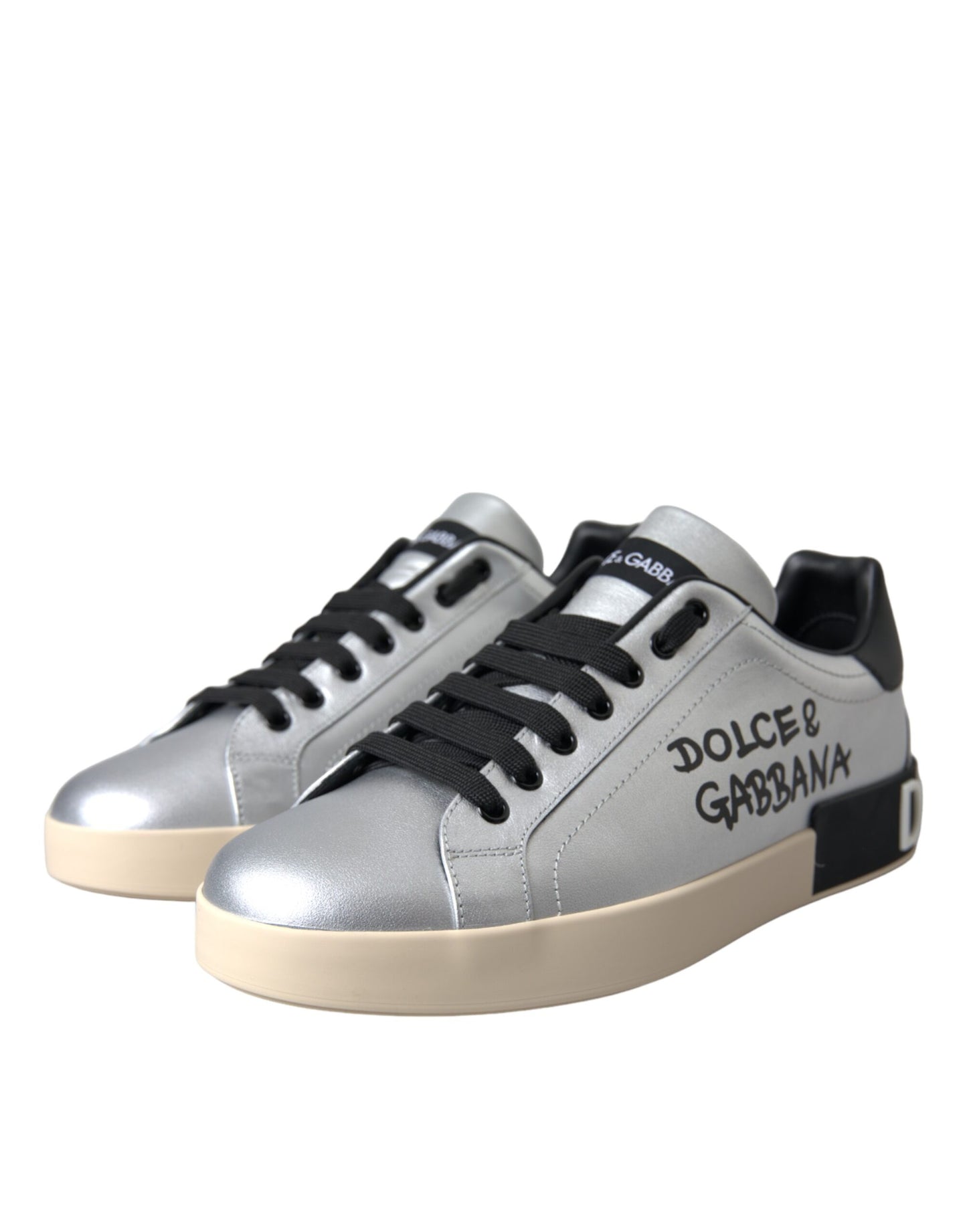 Dolce & Gabbana Sølv Portofino Kalveskindsneakers Herresko