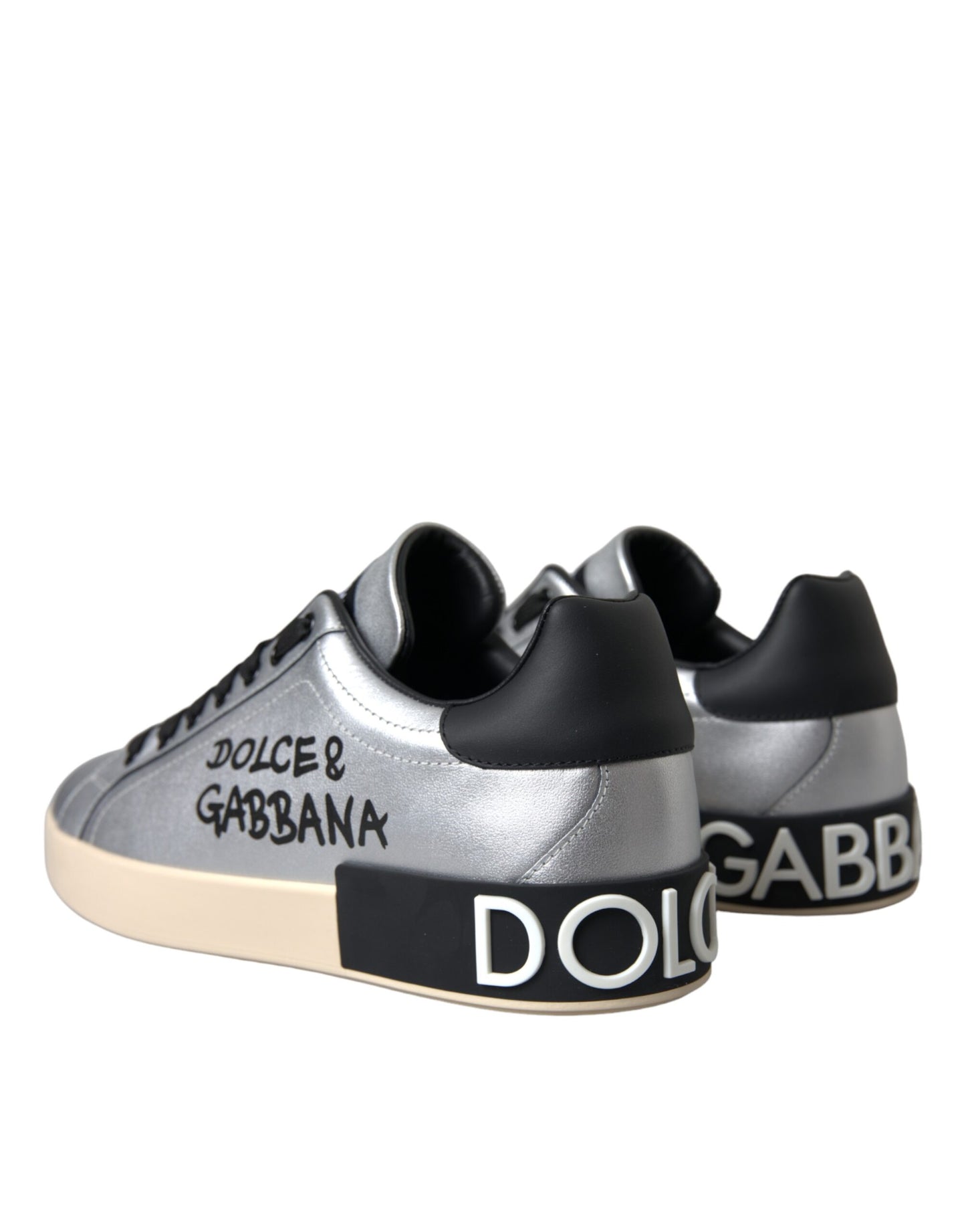 Dolce & Gabbana Sølv Portofino Kalveskindsneakers Herresko