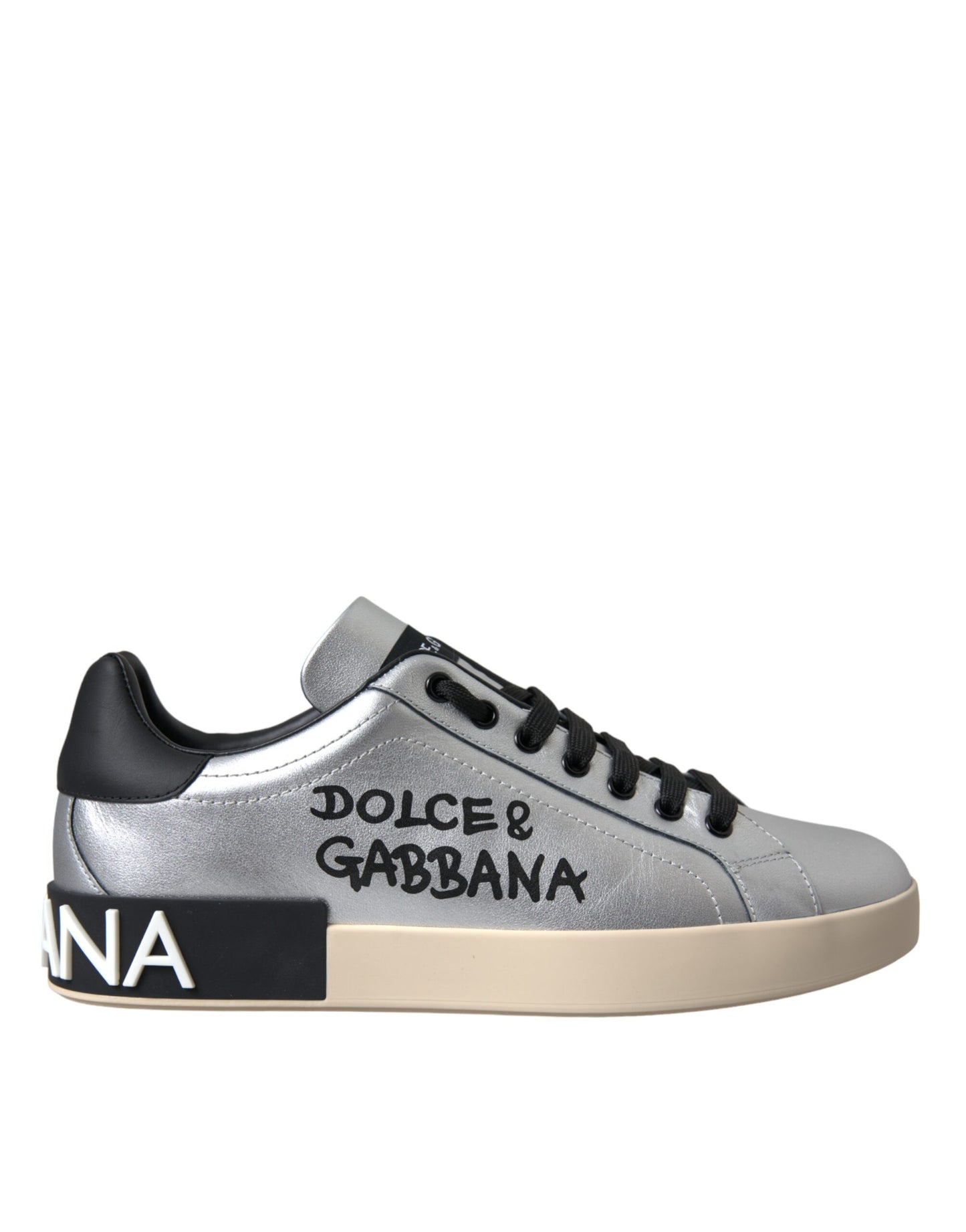 Dolce & Gabbana Sølv Portofino Kalveskindsneakers Herresko